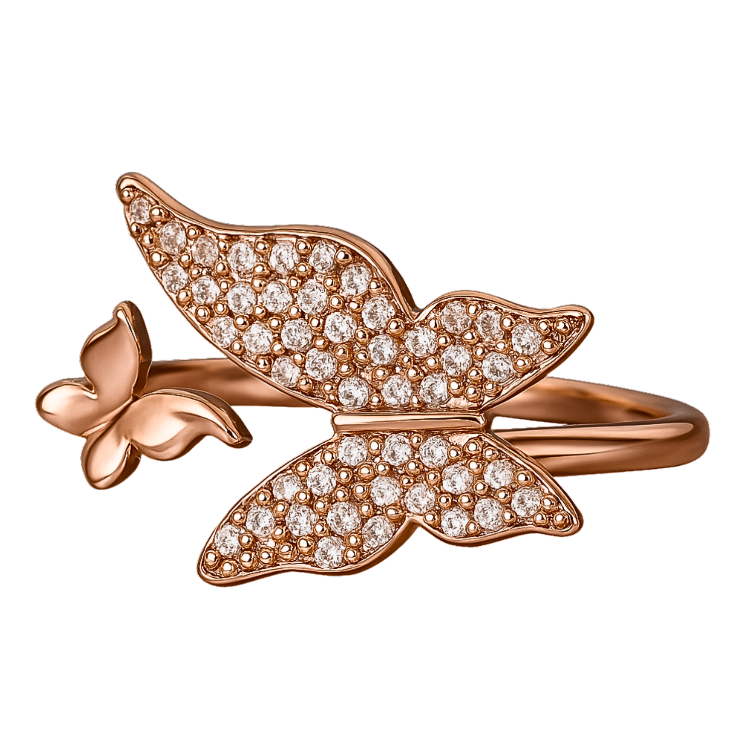 AD Dual Butterfly Crystal Studded Ring