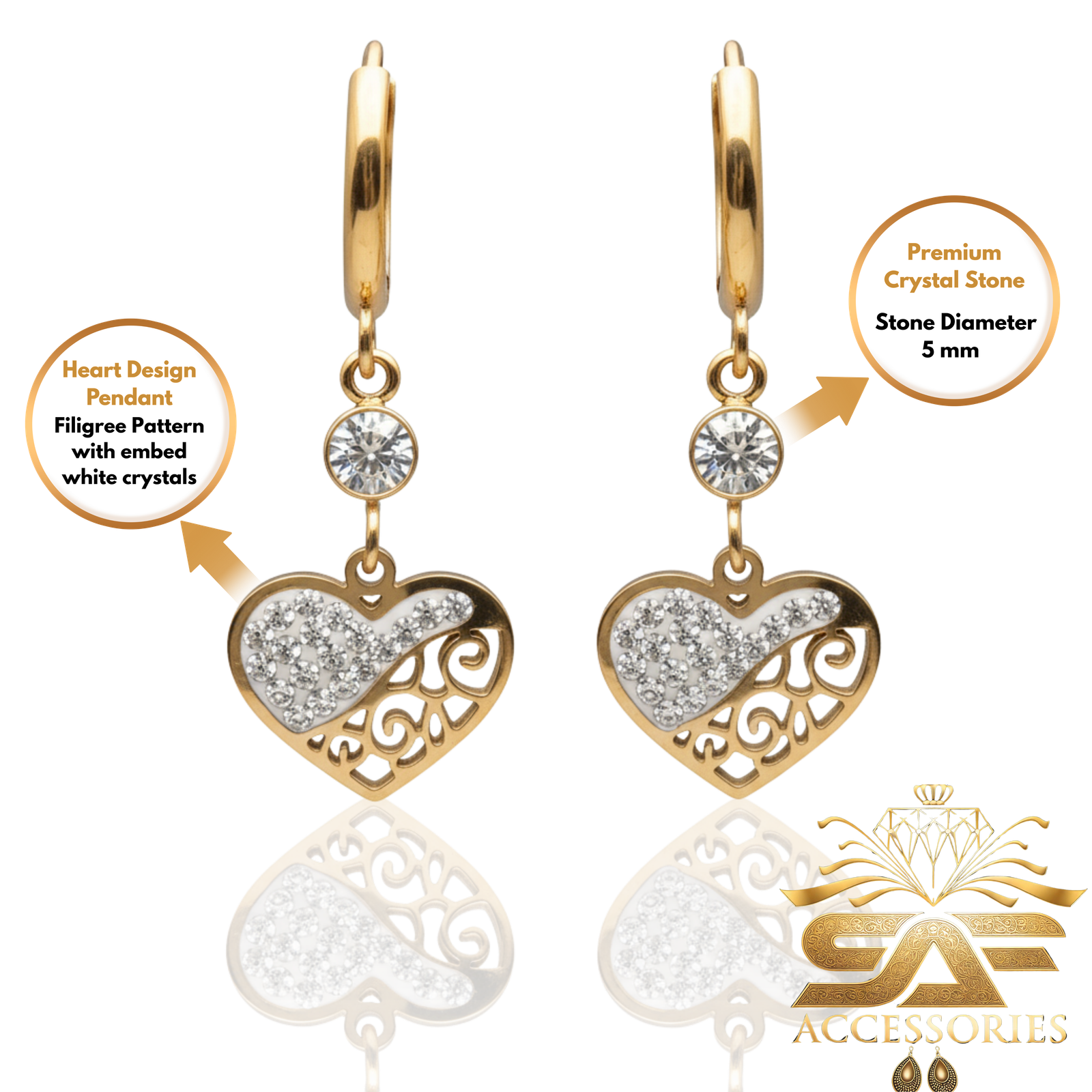 AD Golden Heart Beat Hoop Earings