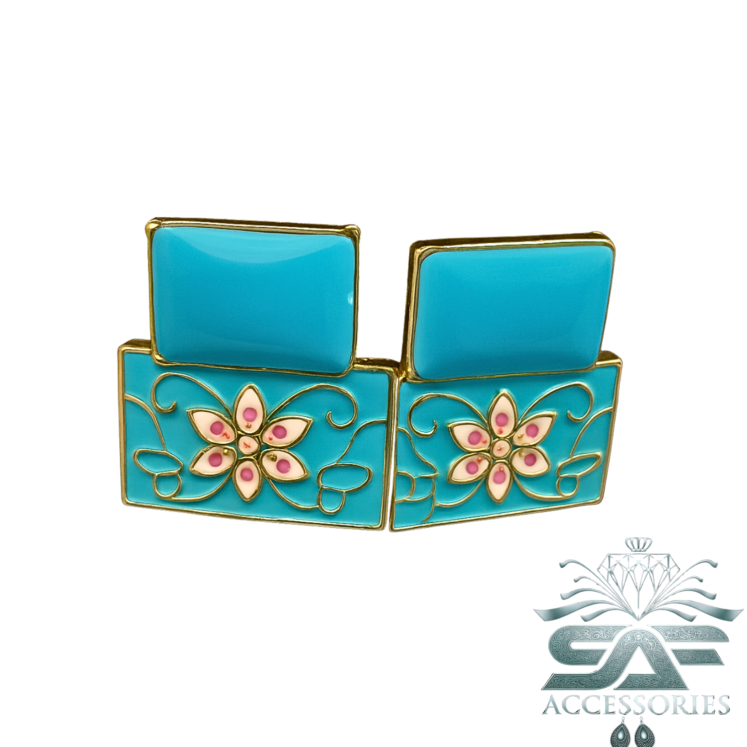 Aqua Grace Meenakari Flower Earings