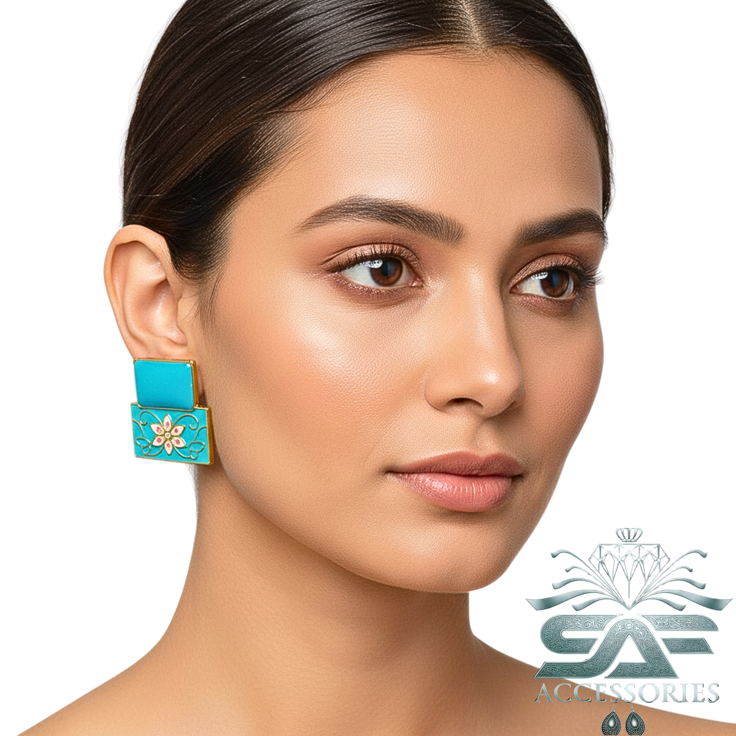 Aqua Grace Meenakari Flower Earings