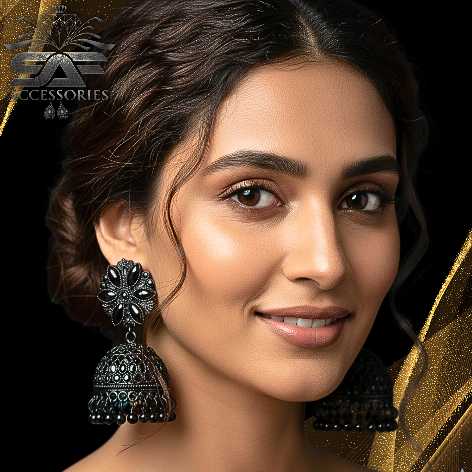 Bold Black Traditional Jhumka Earings