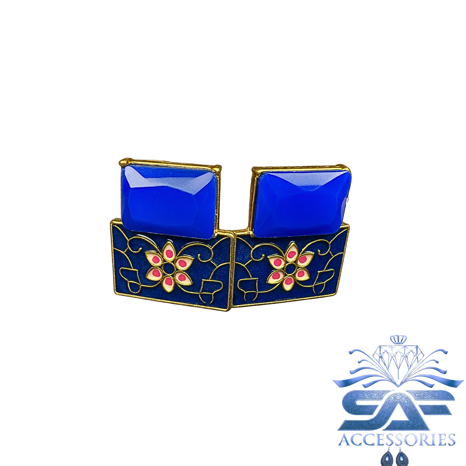 Dark Blue Meenakari Flower Earings