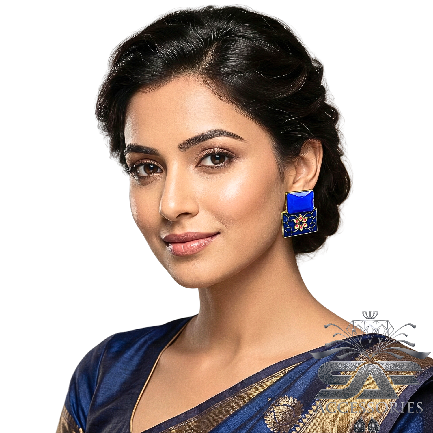 Dark Blue Meenakari Flower Earings