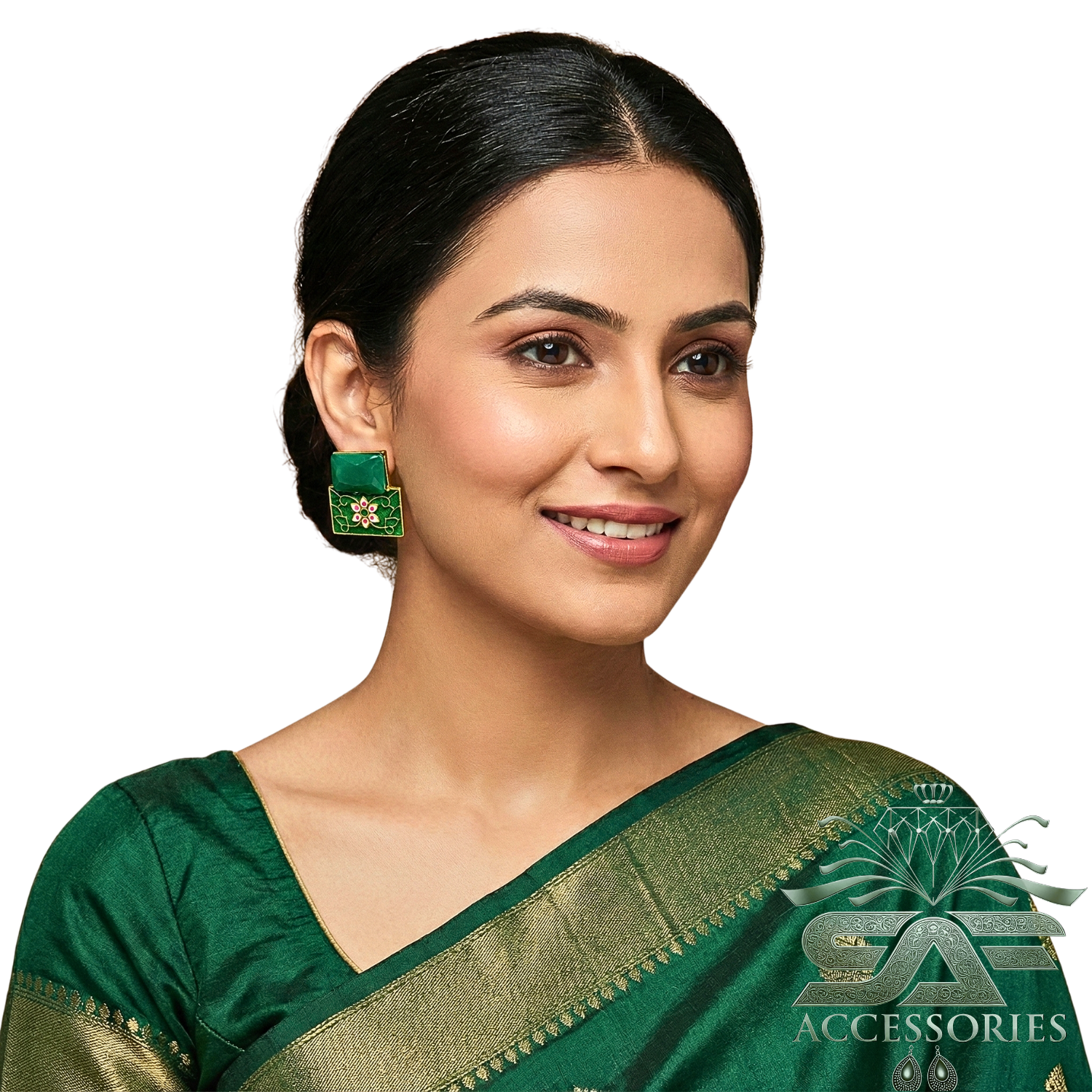 Dark Green Meenakari Flower Earings