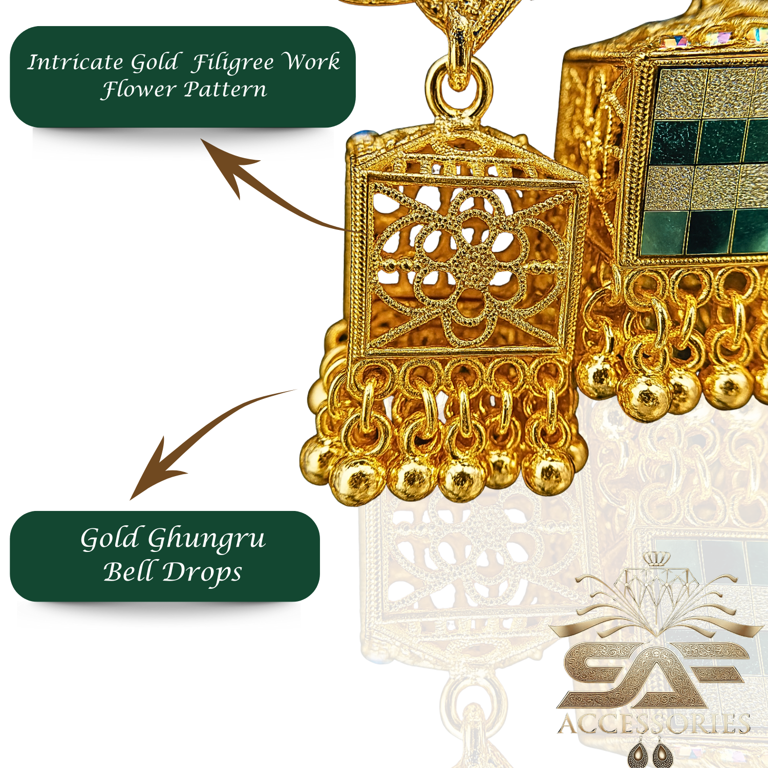 Elegant Green Mirror Work Statement Earings