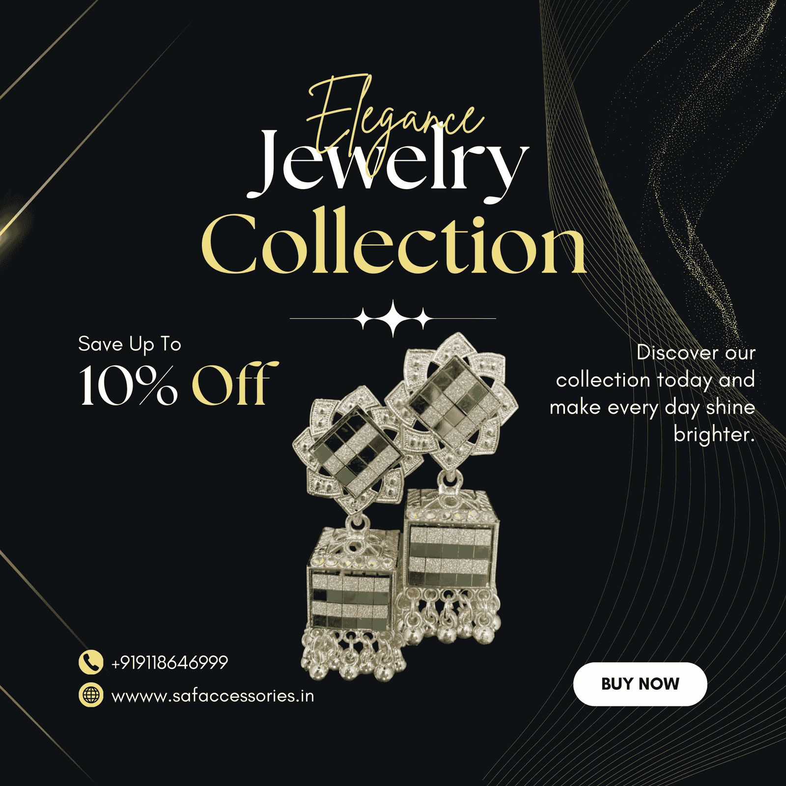 Elegant Gray Mirror Work Statement Earings