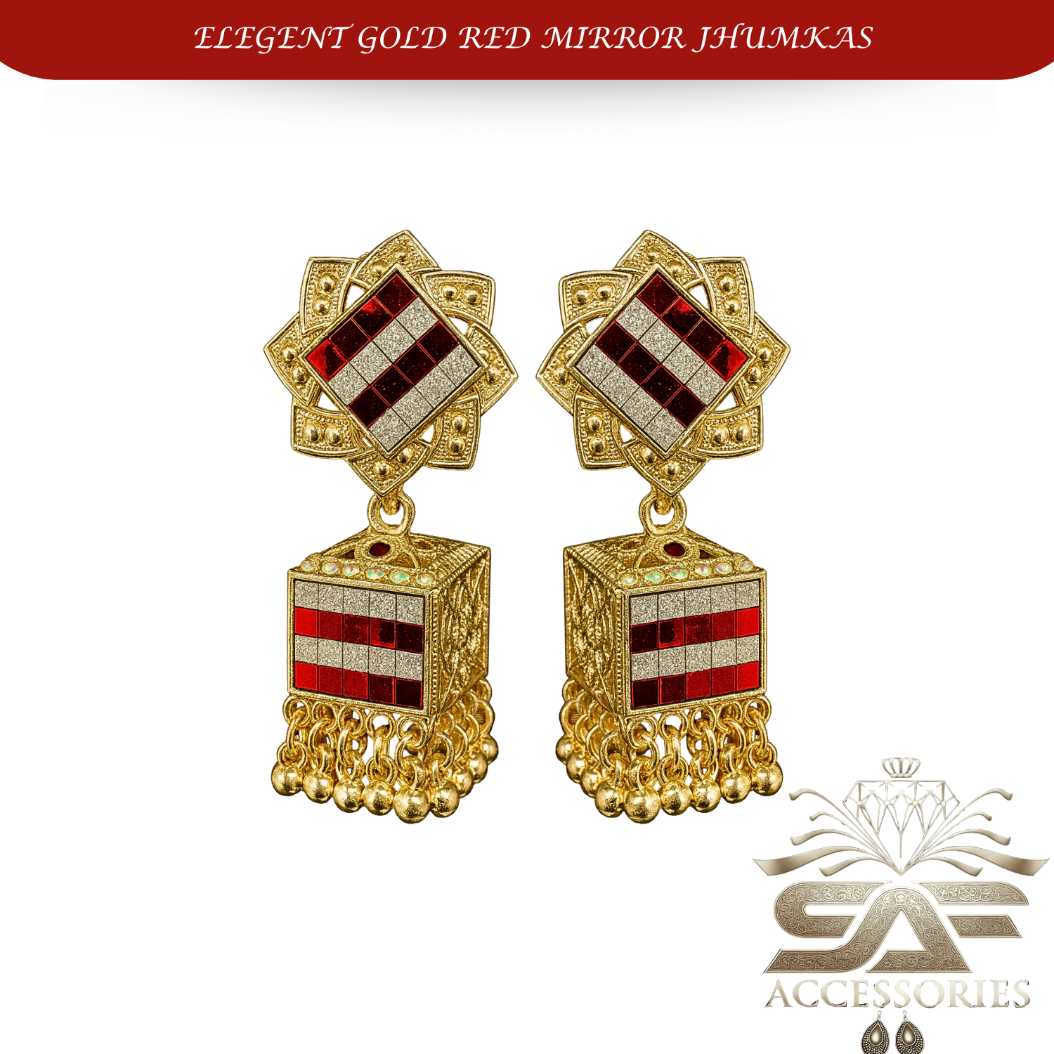 Elegant Red Mirror Work Statement Earings