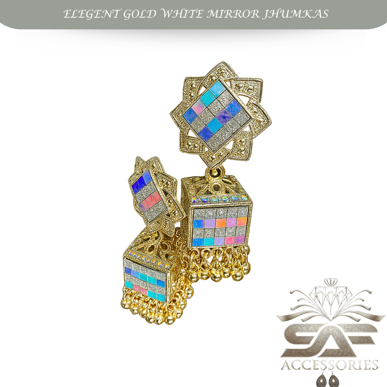 Elegant White Mirror Work Statement Earings