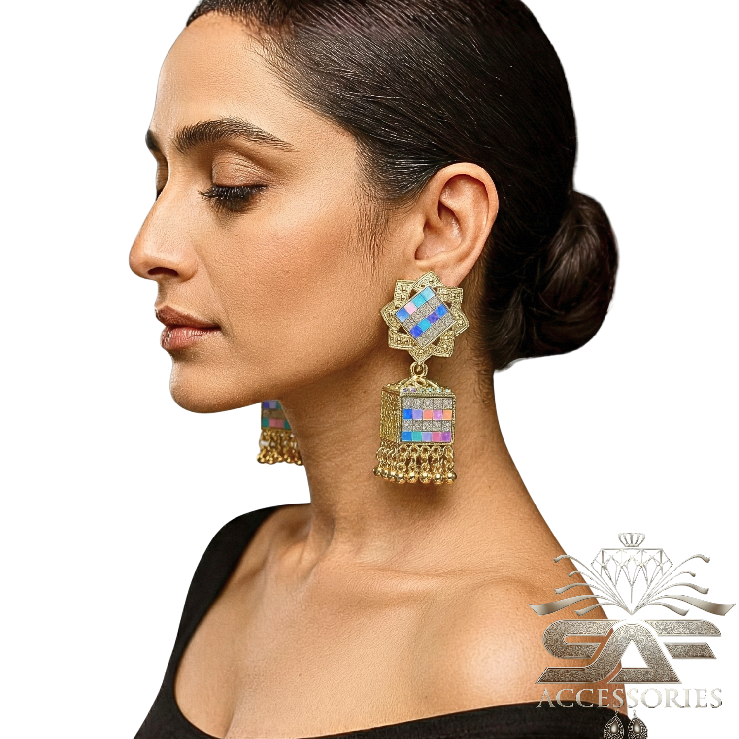 Elegant White Mirror Work Statement Earings