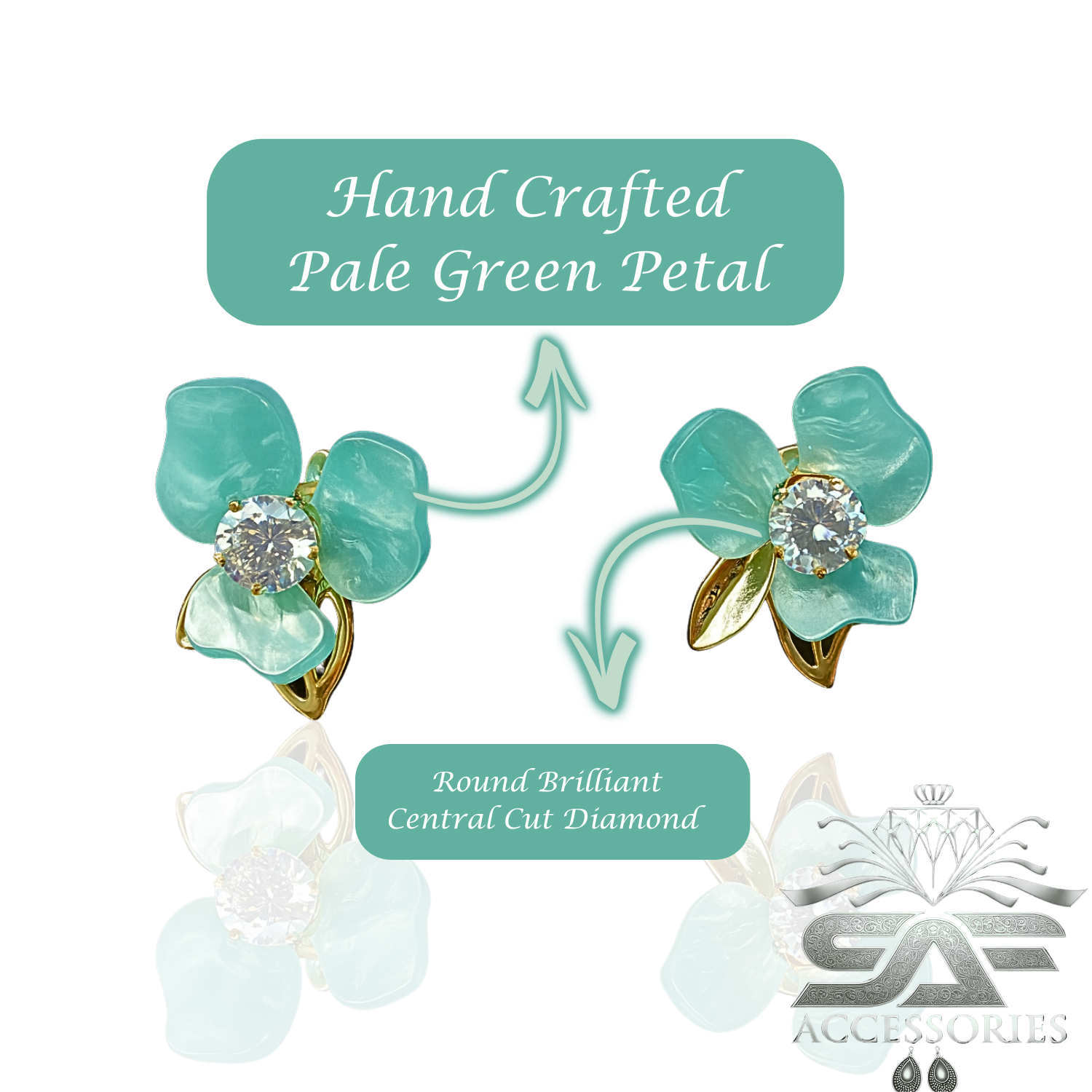 Floral Green Stud with Crystal Center Earrings