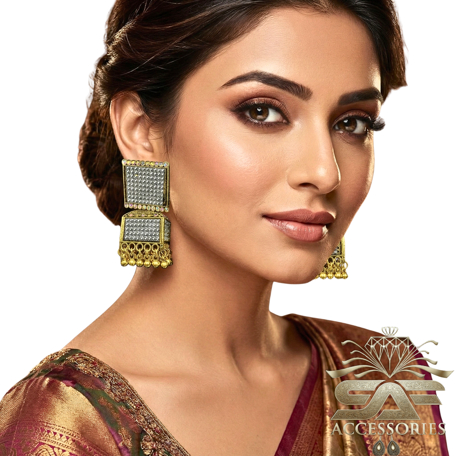 Gold Plated Square Pinjra Jhumka Earrings
