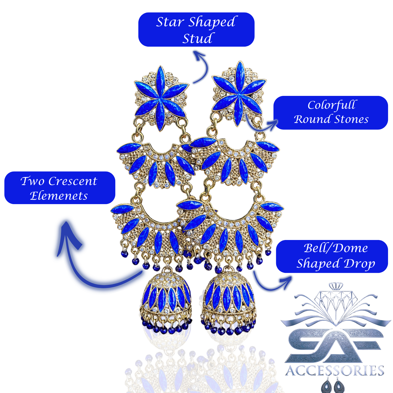 Kundan ChandBali Earing Dark Blue