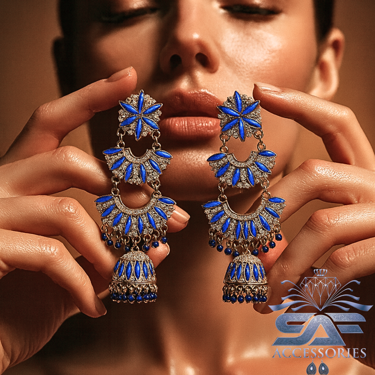 Kundan ChandBali Earing Dark Blue