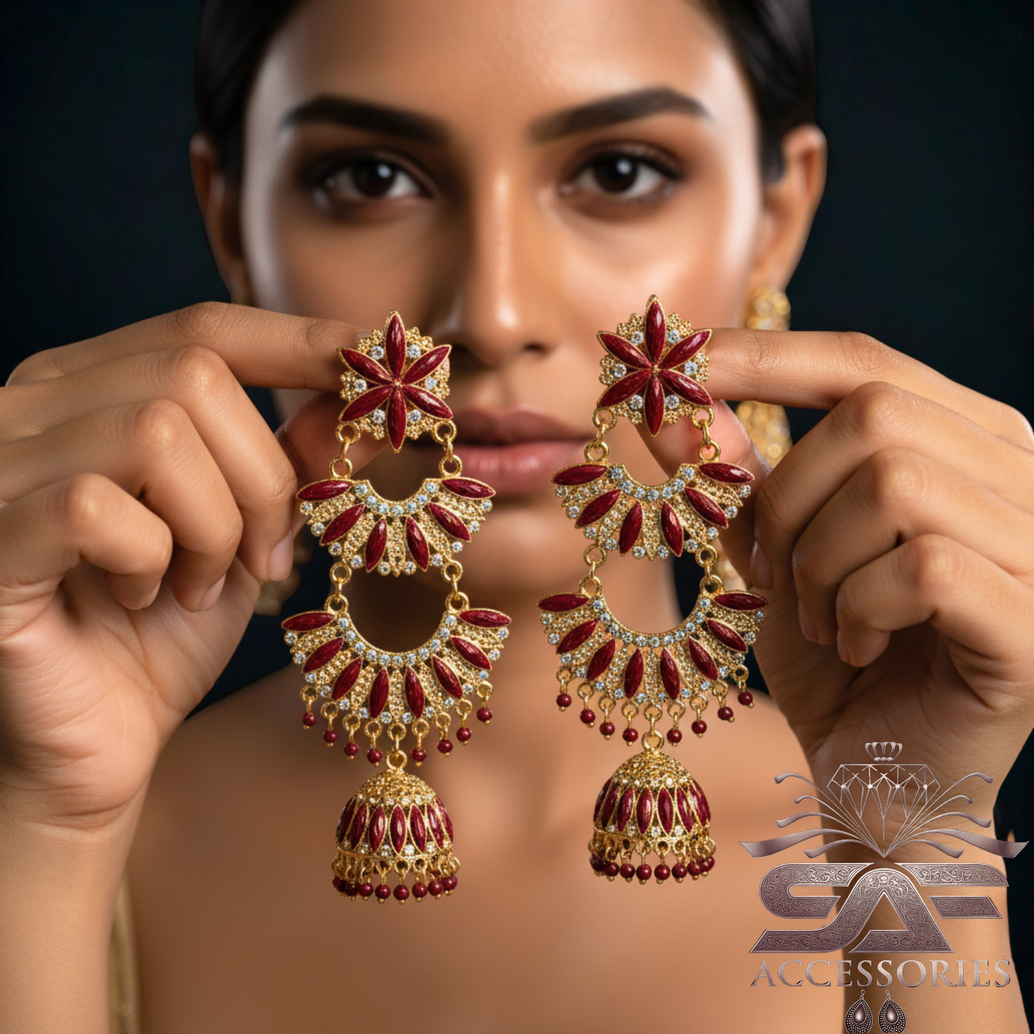 Kundan ChandBali Earing Brown
