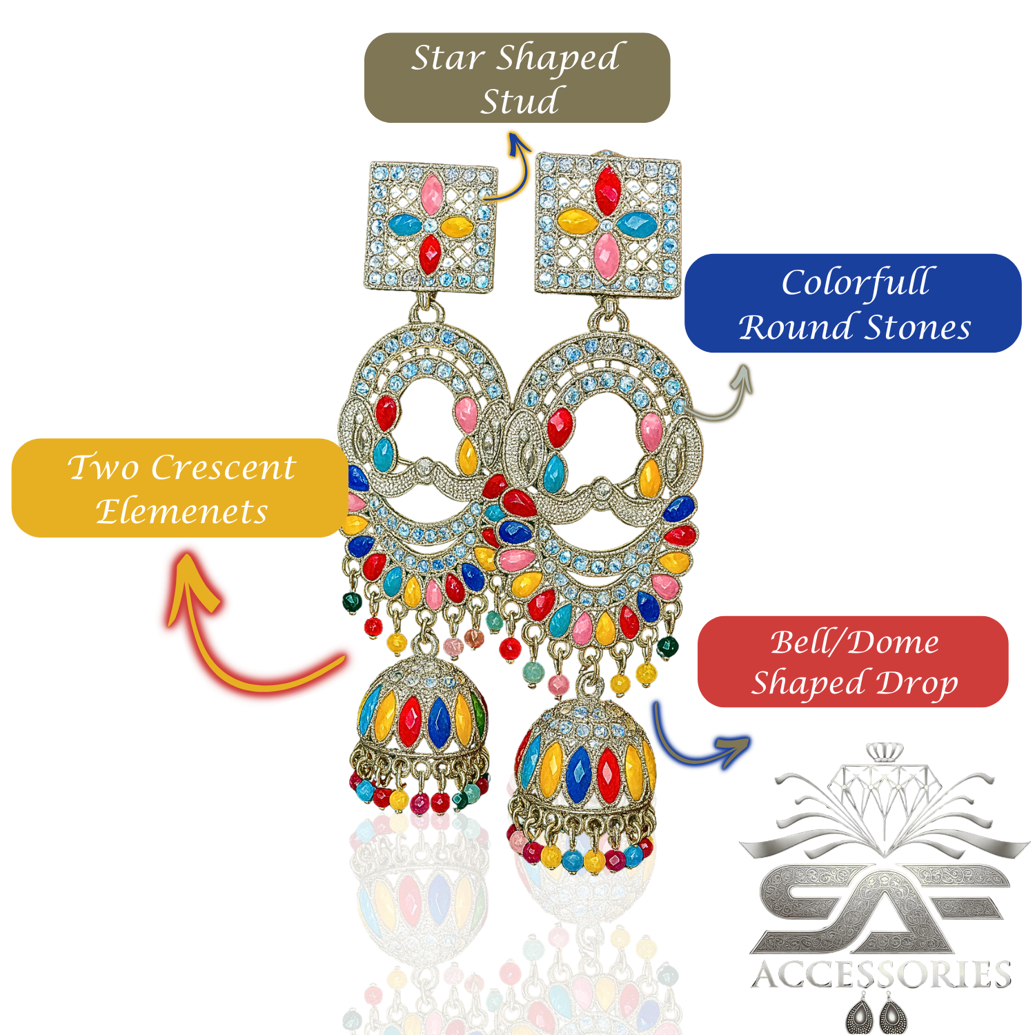 Kundan ChandBali Earing Multi Color