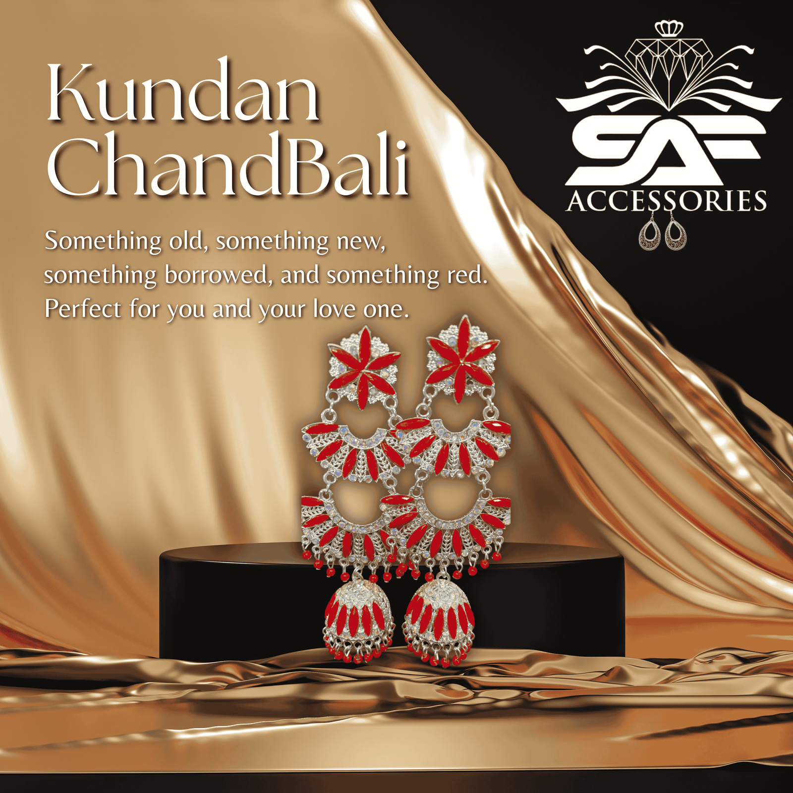 Kundan ChandBali Earing Red