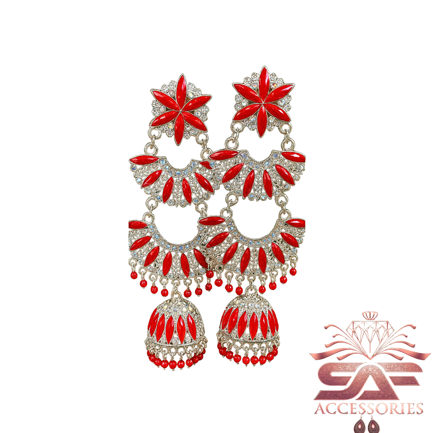 Kundan ChandBali Earing Red