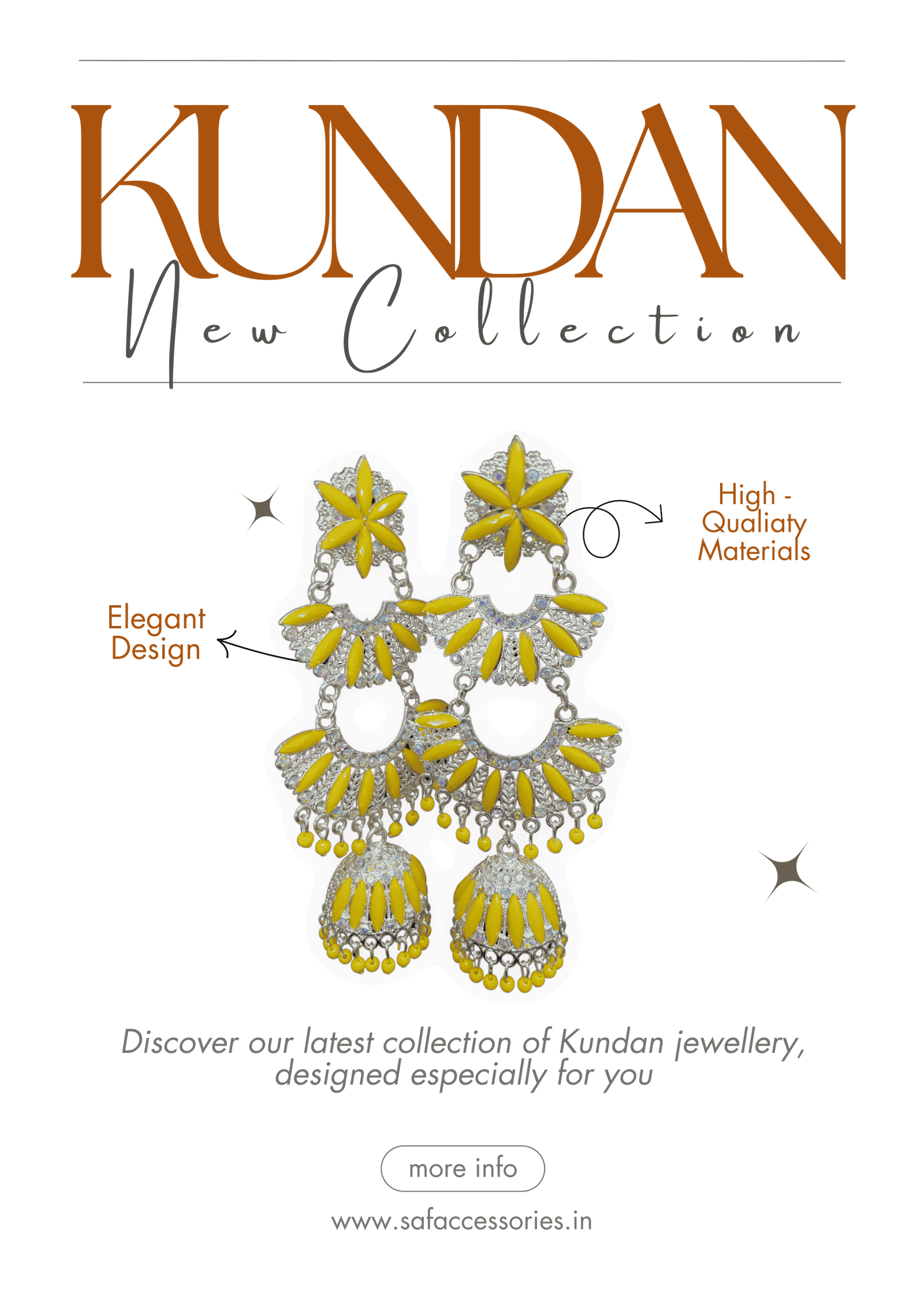 Kundan ChandBali Earing Yellow