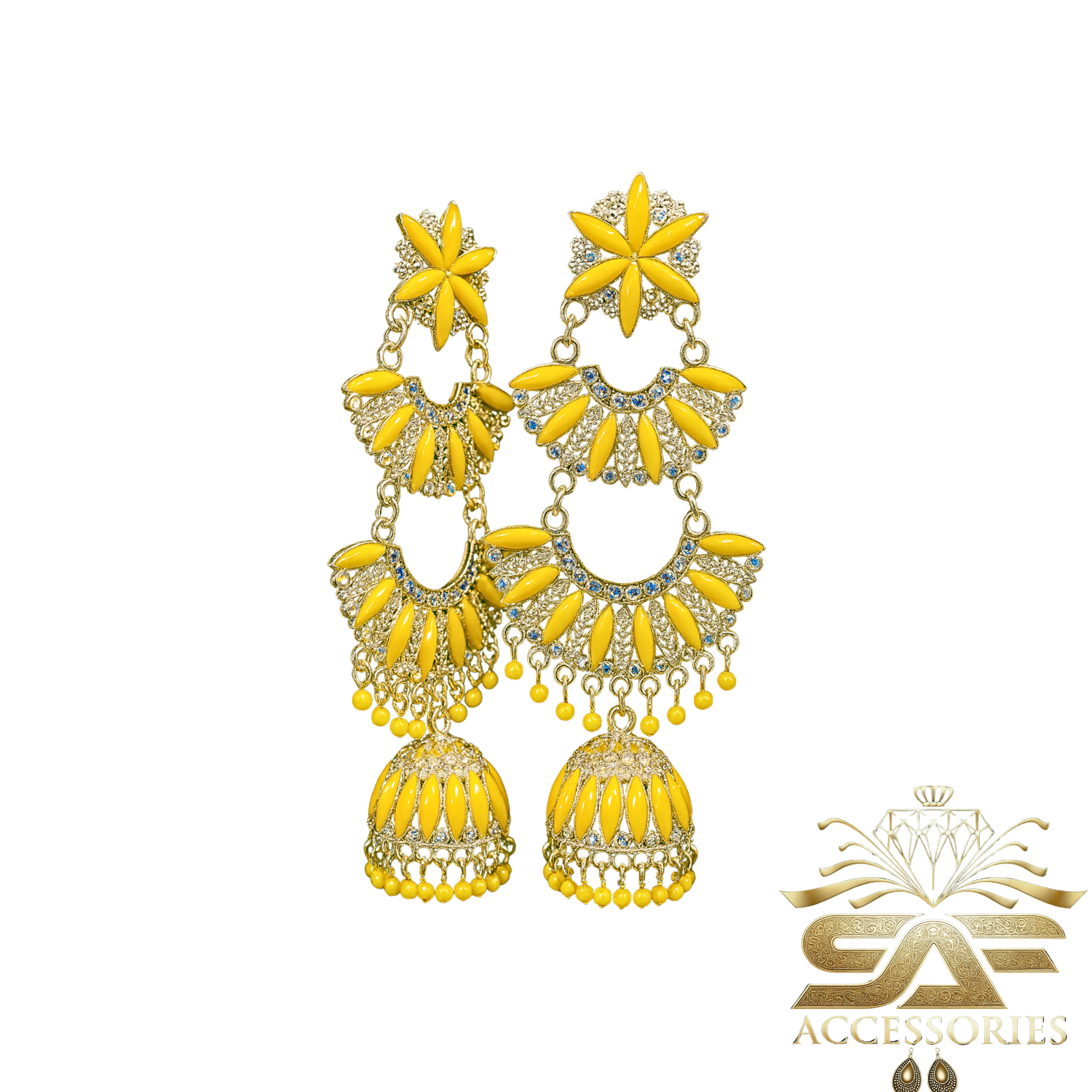 Kundan ChandBali Earing Yellow