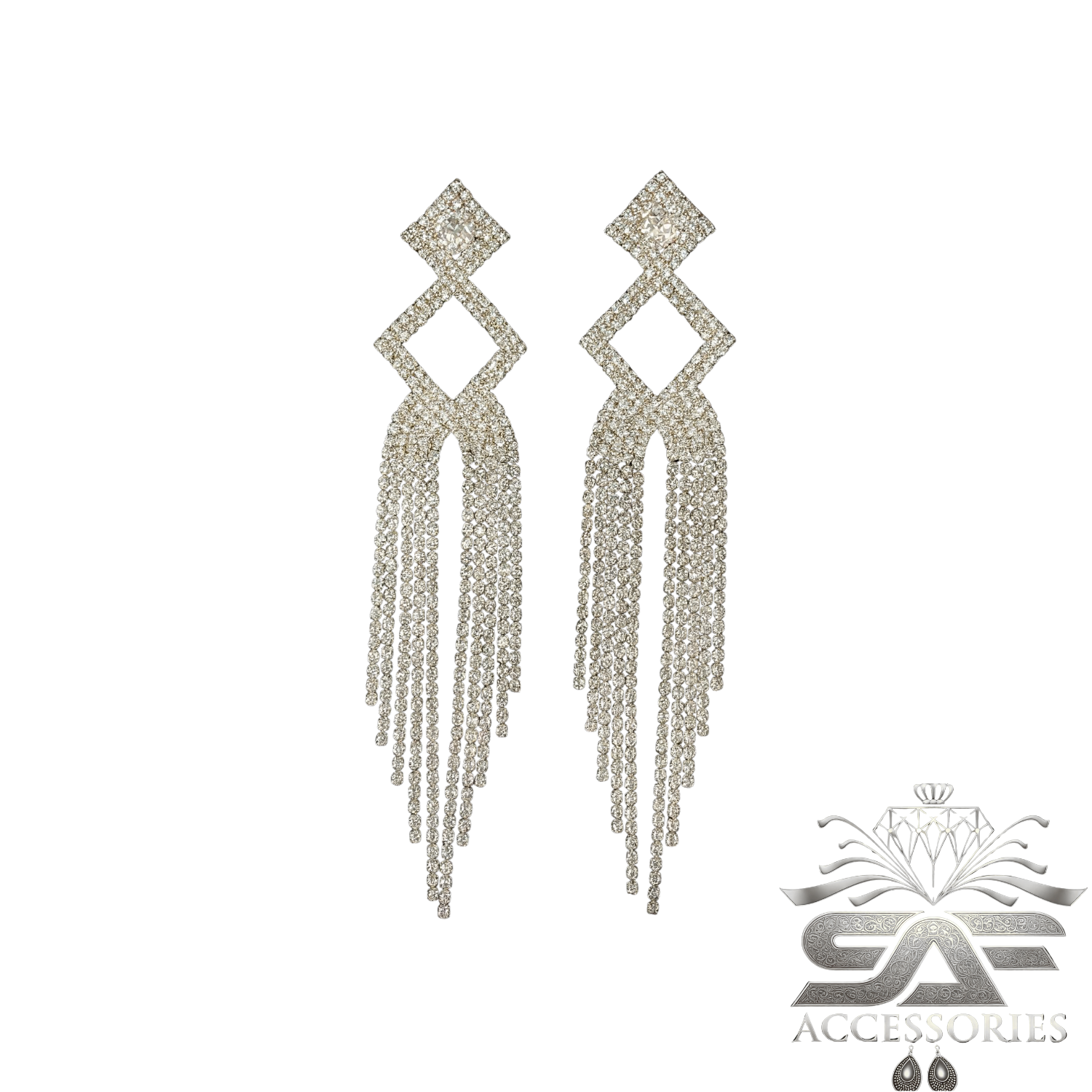 Long Crystal Tassel Statement Earings