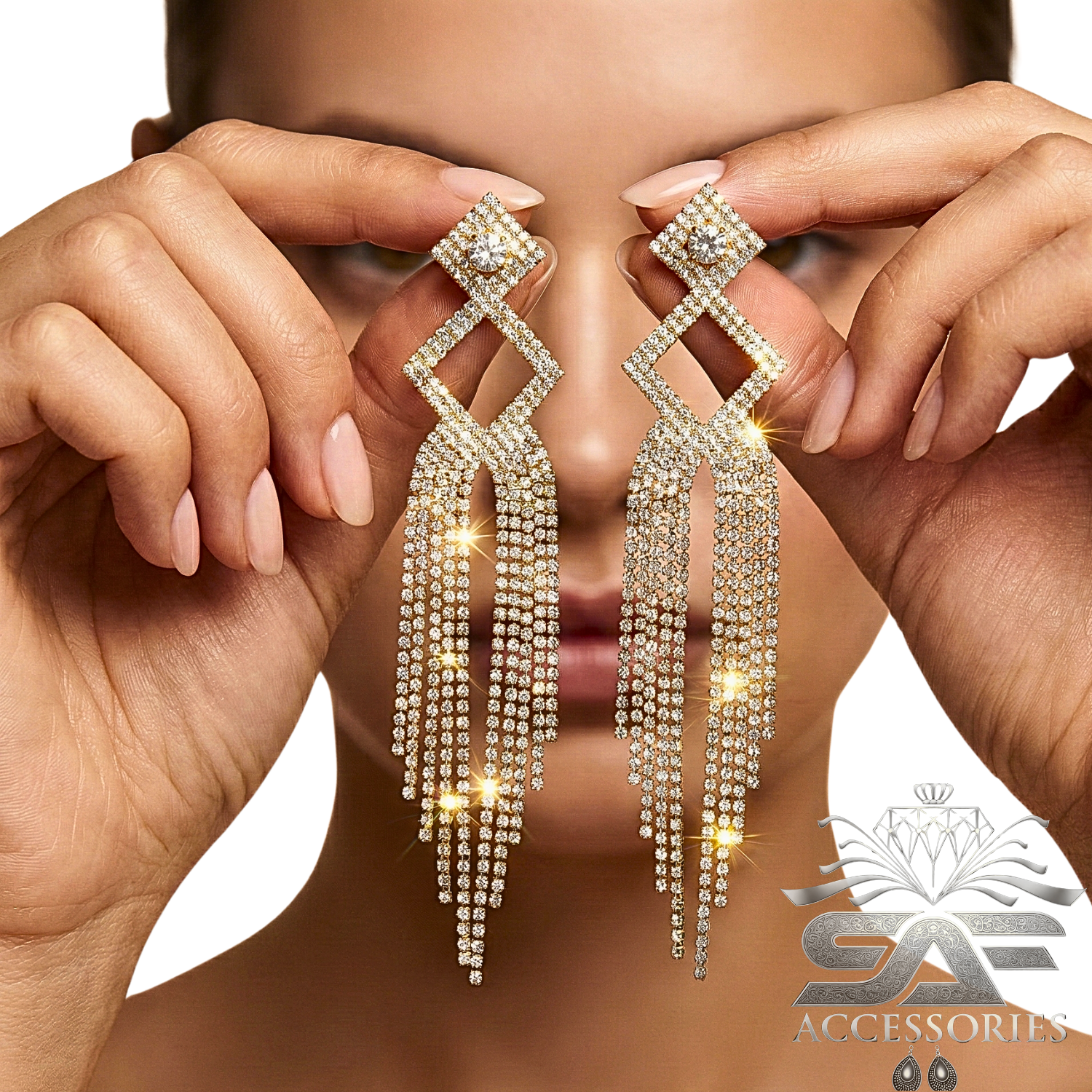 Long Crystal Tassel Statement Earings