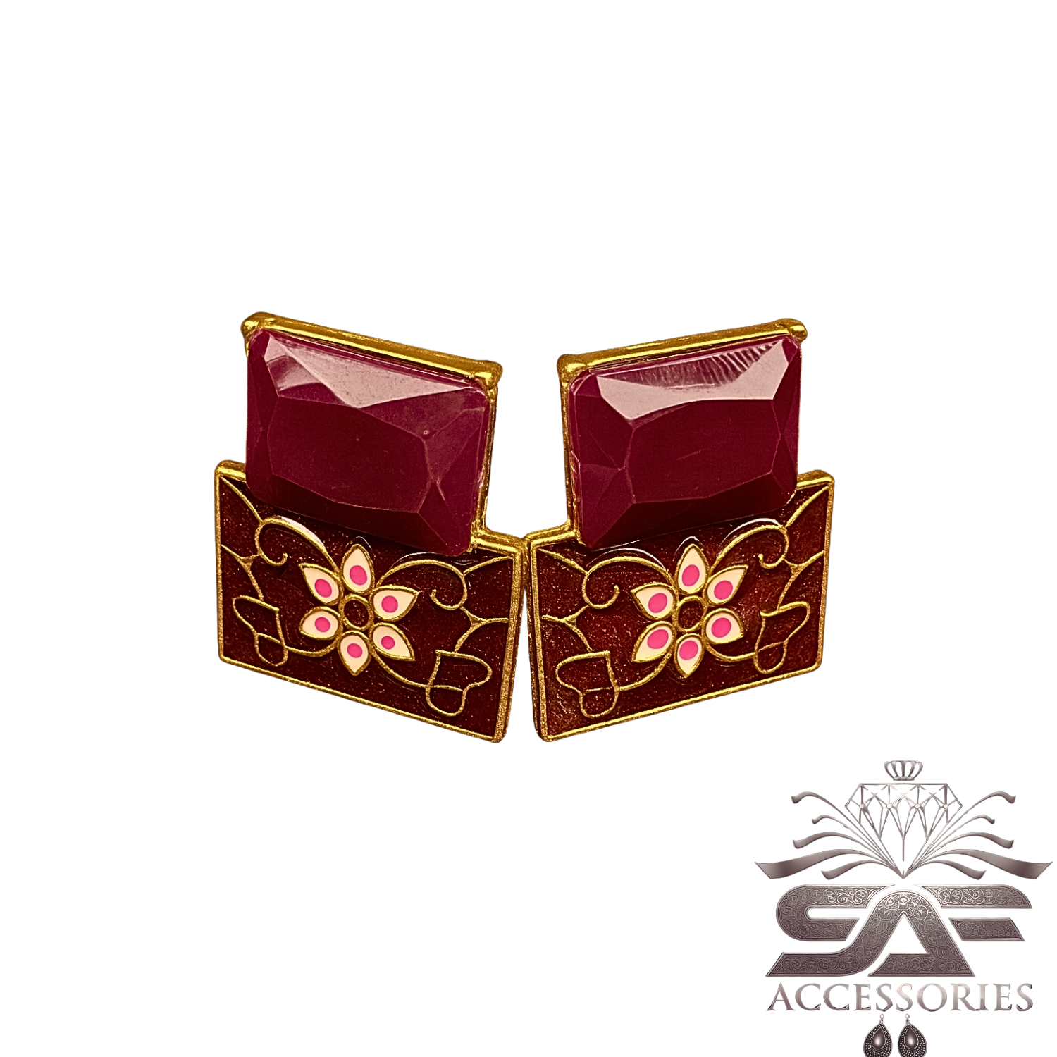 Maroon Meenakari Flower Earings