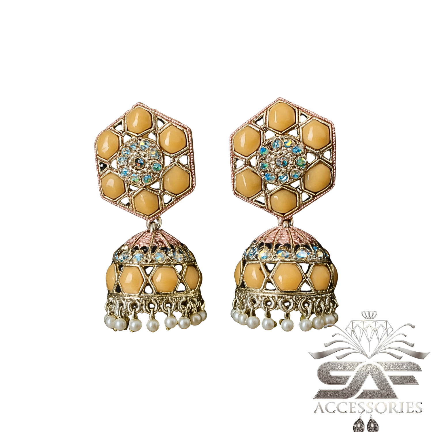 Nawabi Cream Kundan Jhumki