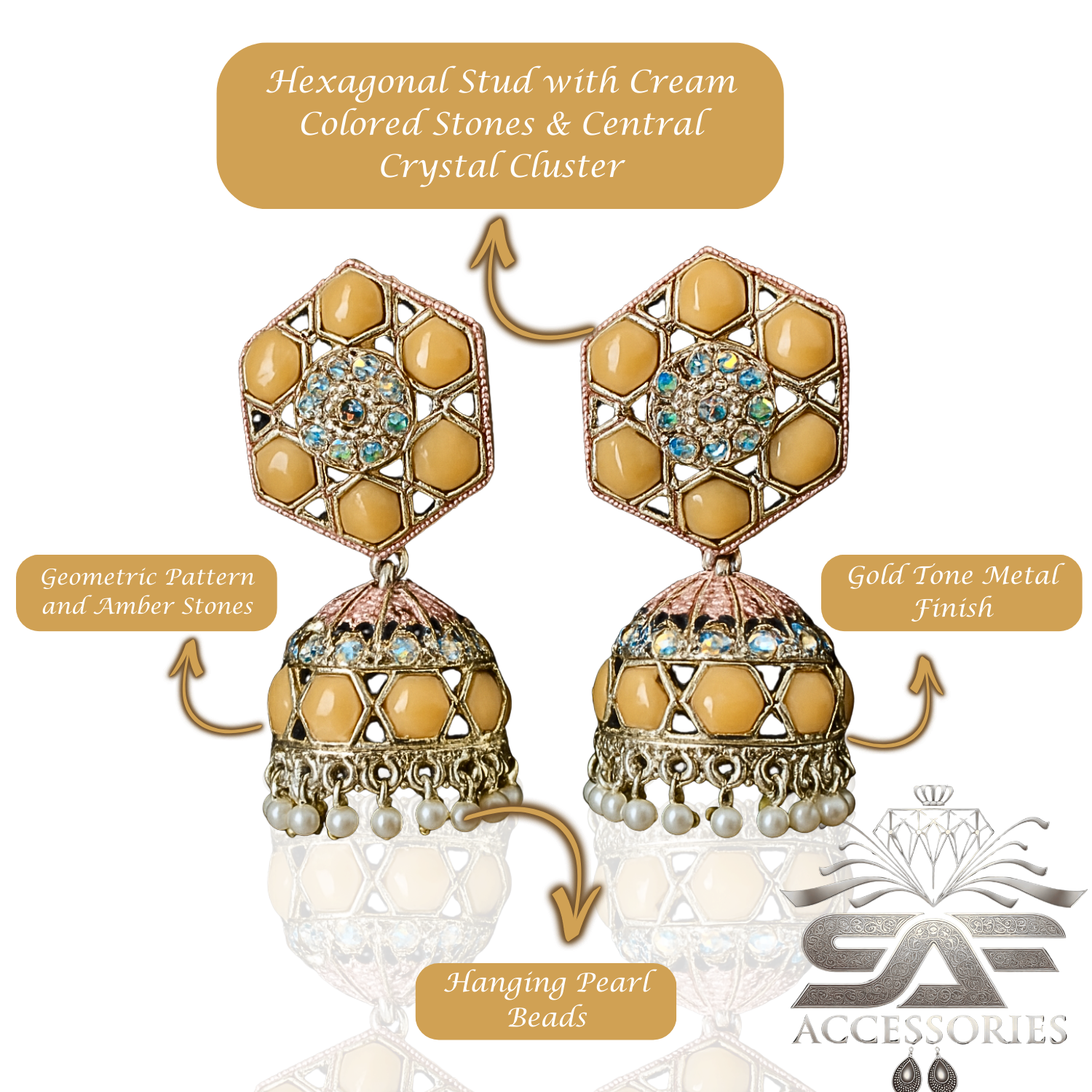 Nawabi Cream Kundan Jhumki