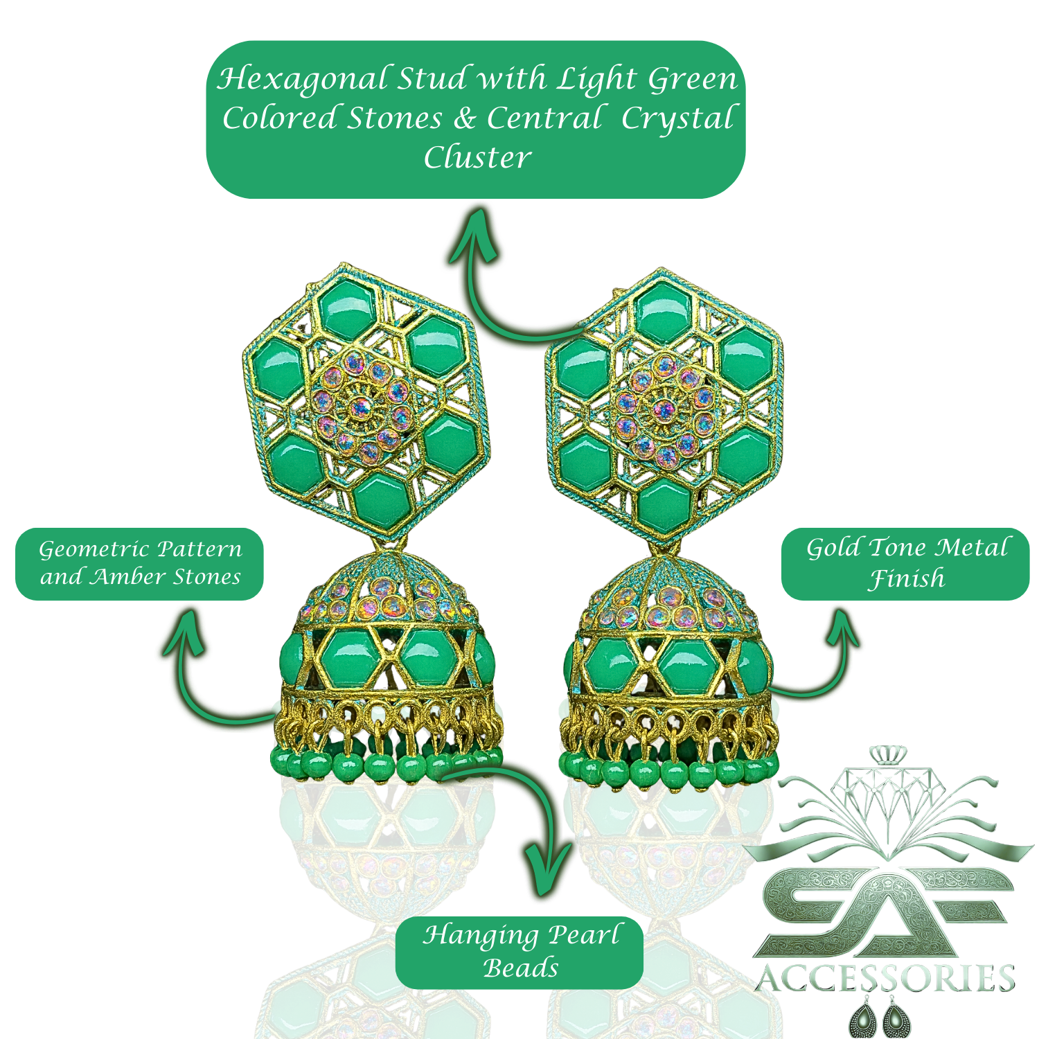 Nawabi Light Green Kundan  Jhumki