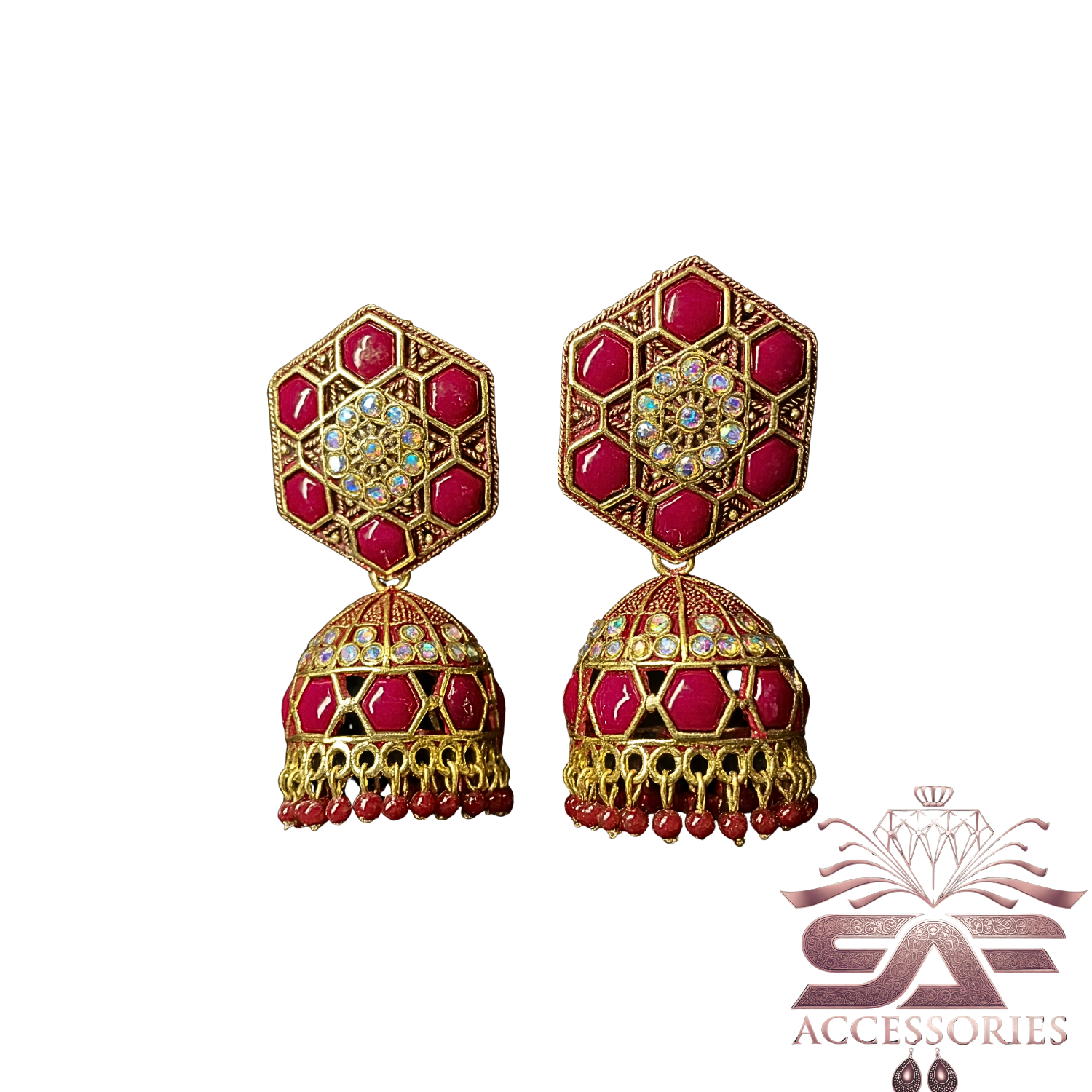 Nawabi Maroon Kundan Jhumki