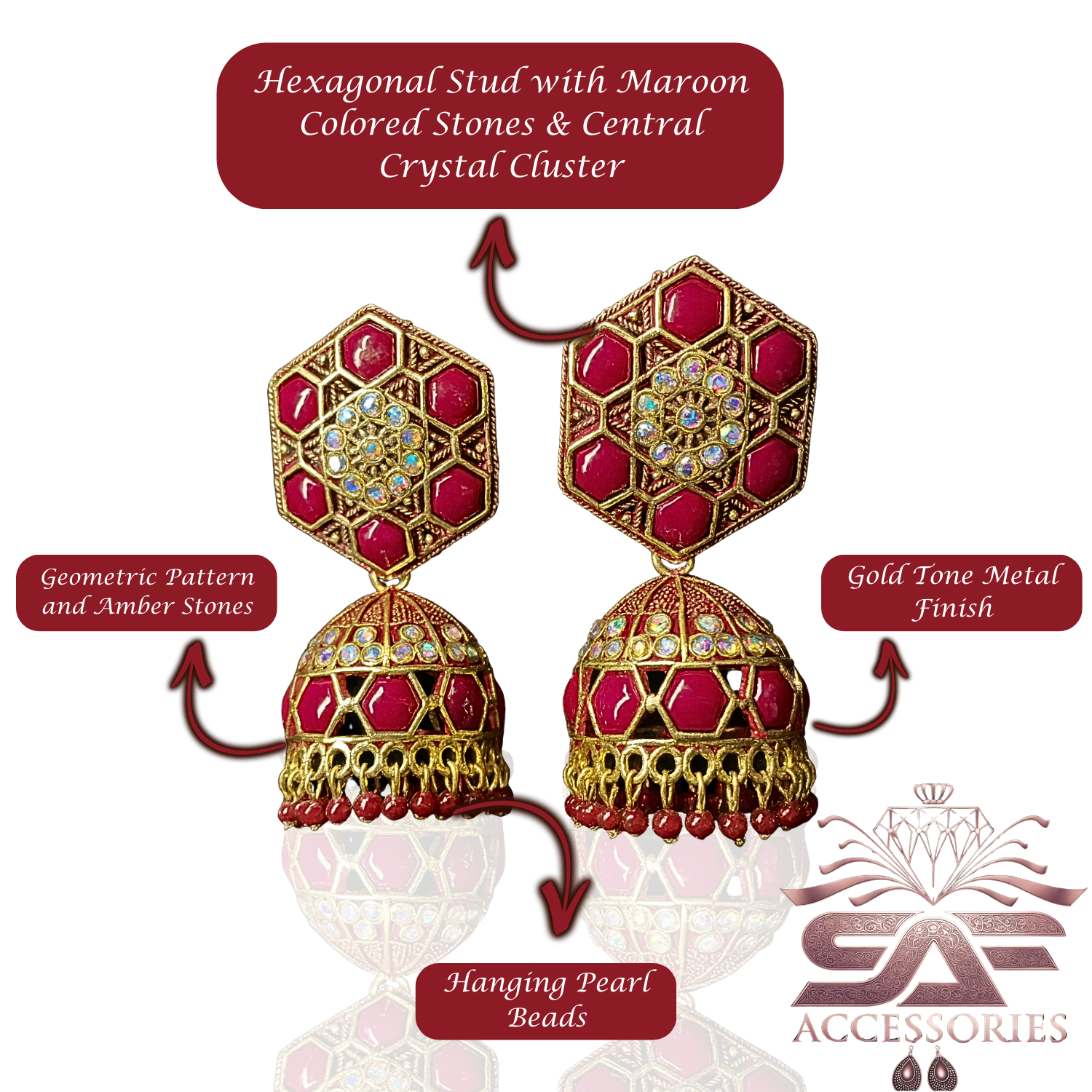 Nawabi Maroon Kundan Jhumki