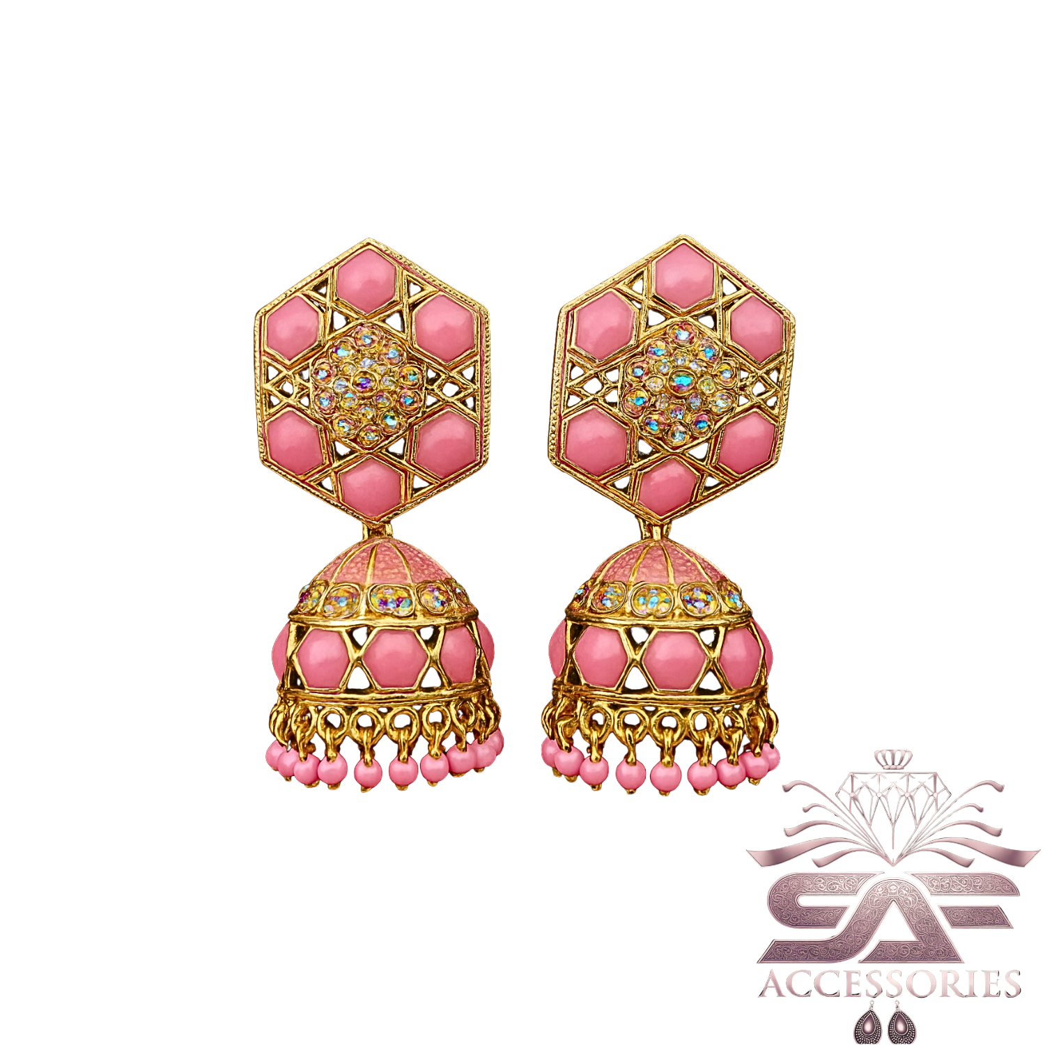 Nawabi Pink Kundan Jhumki