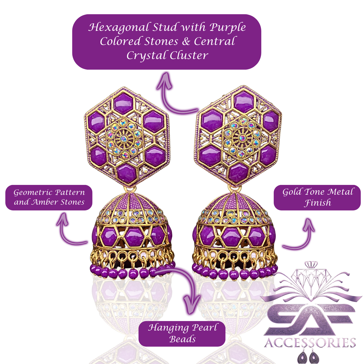 Nawabi Purple Kundan Jhumki