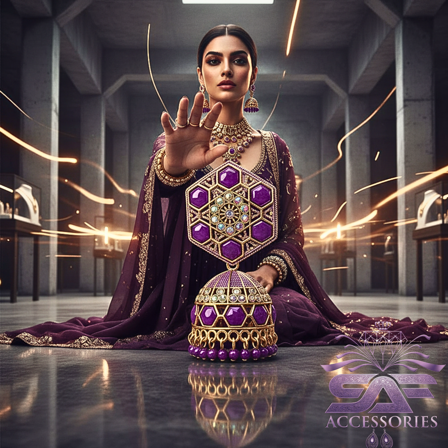 Nawabi Purple Kundan Jhumki