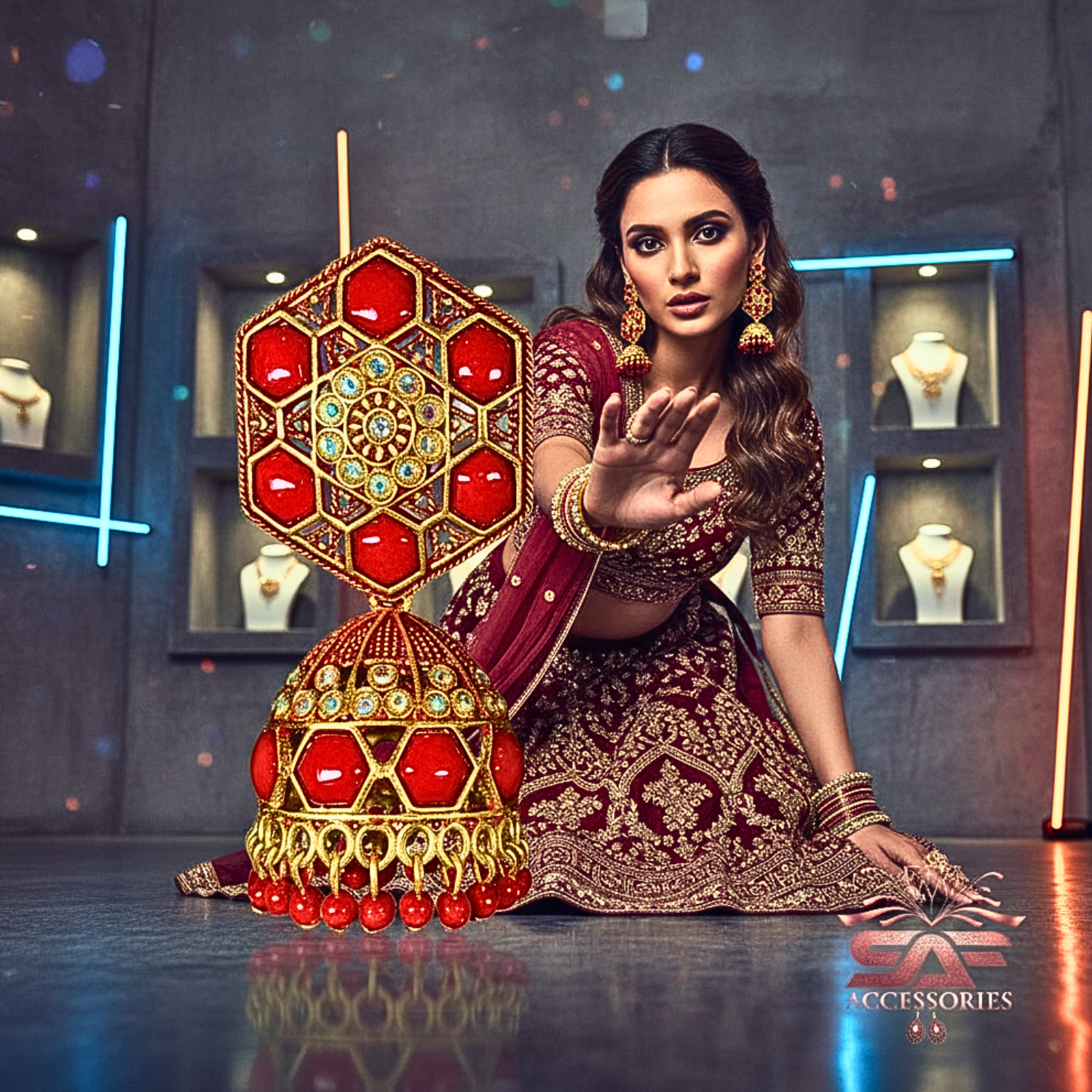 Nawabi Red Kundan Jhumki