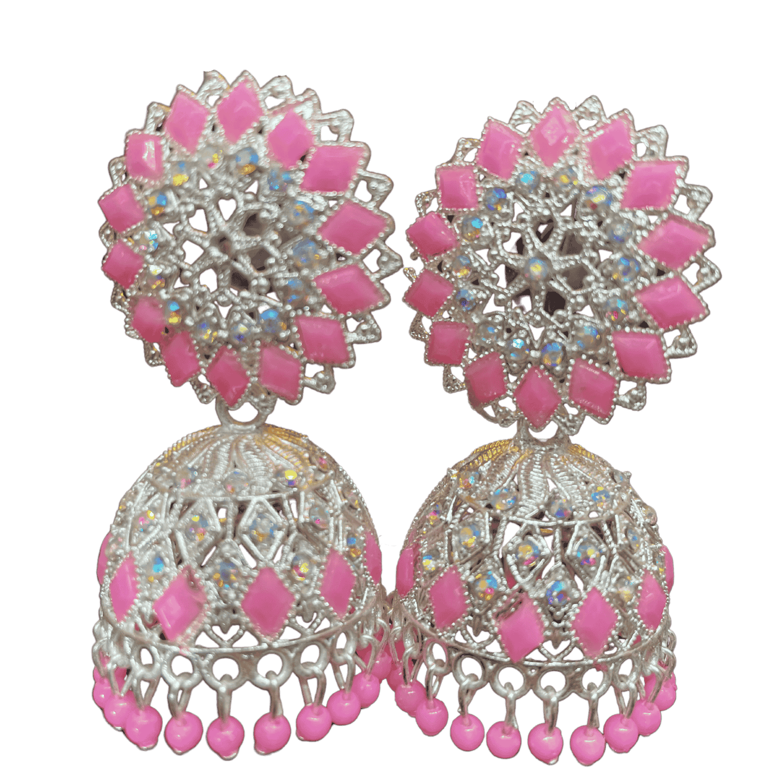Traditional Pink Floral Jhumka Earings