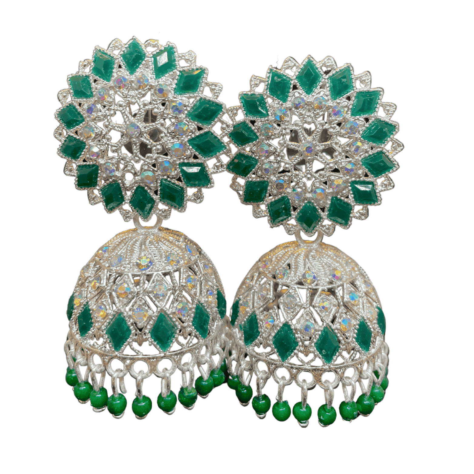 Traditional Green Floral Jhumka Earings