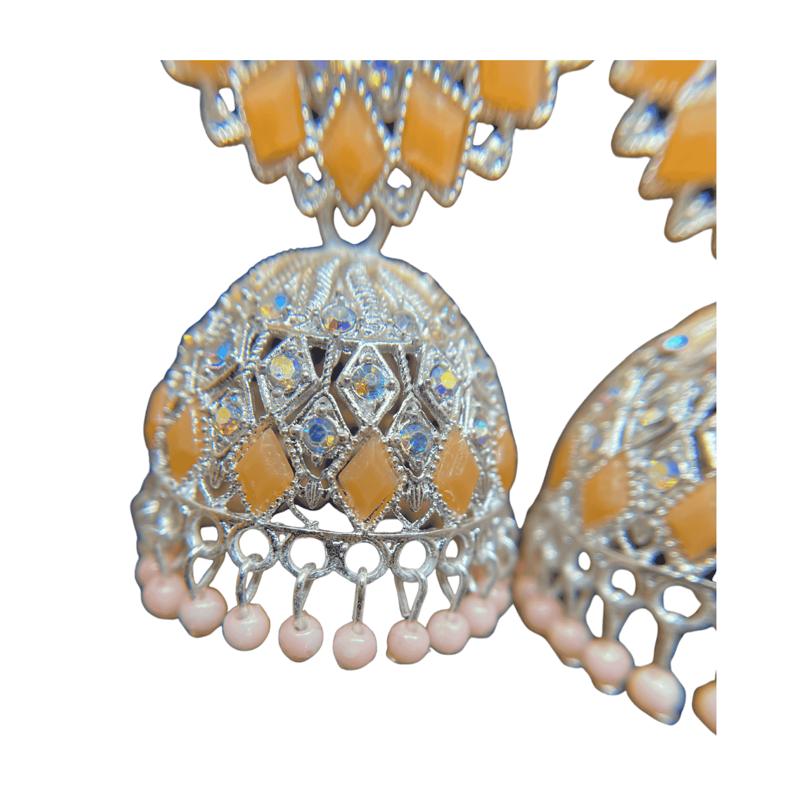 Traditional Peach Floral Jhumka Earings