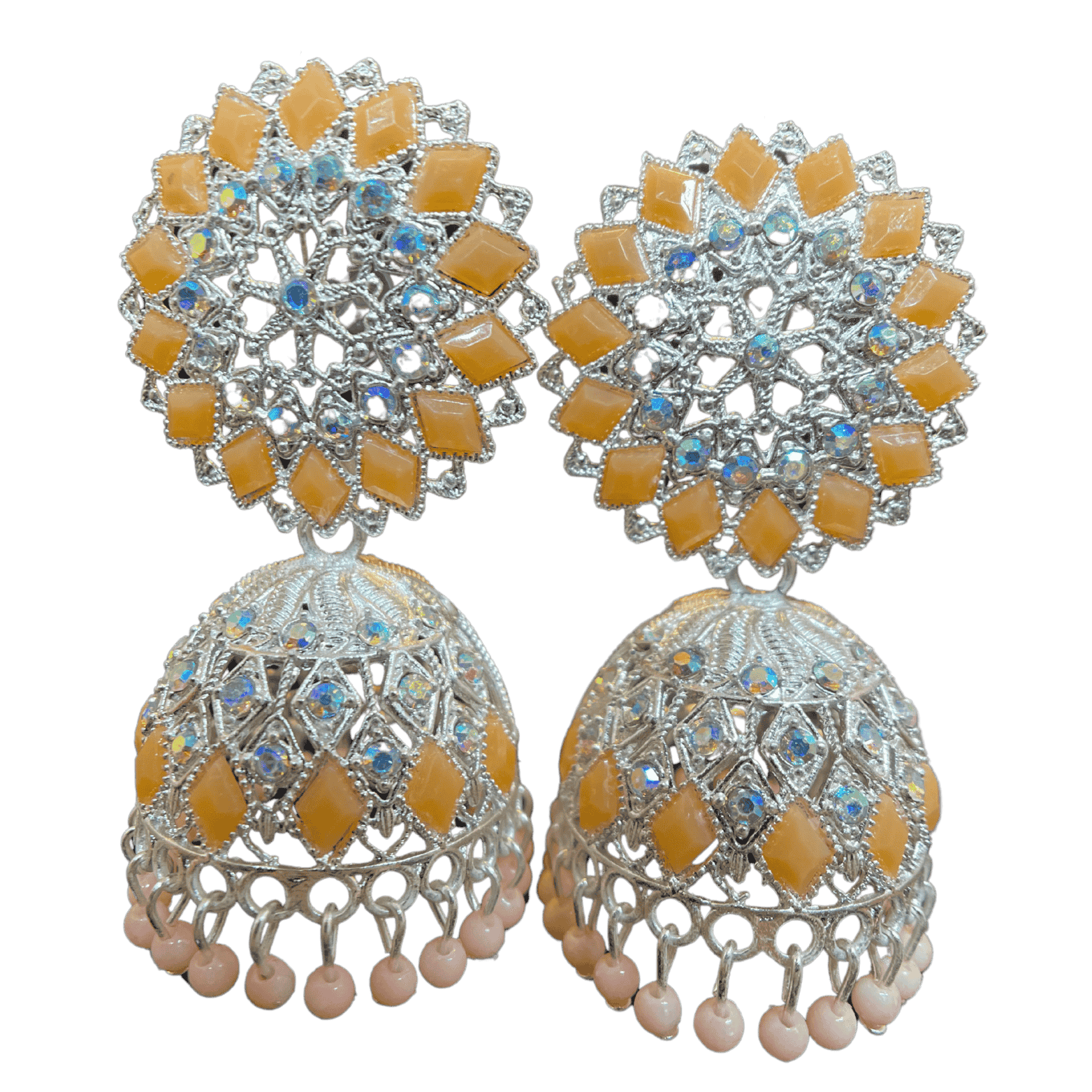 Traditional Peach Floral Jhumka Earings