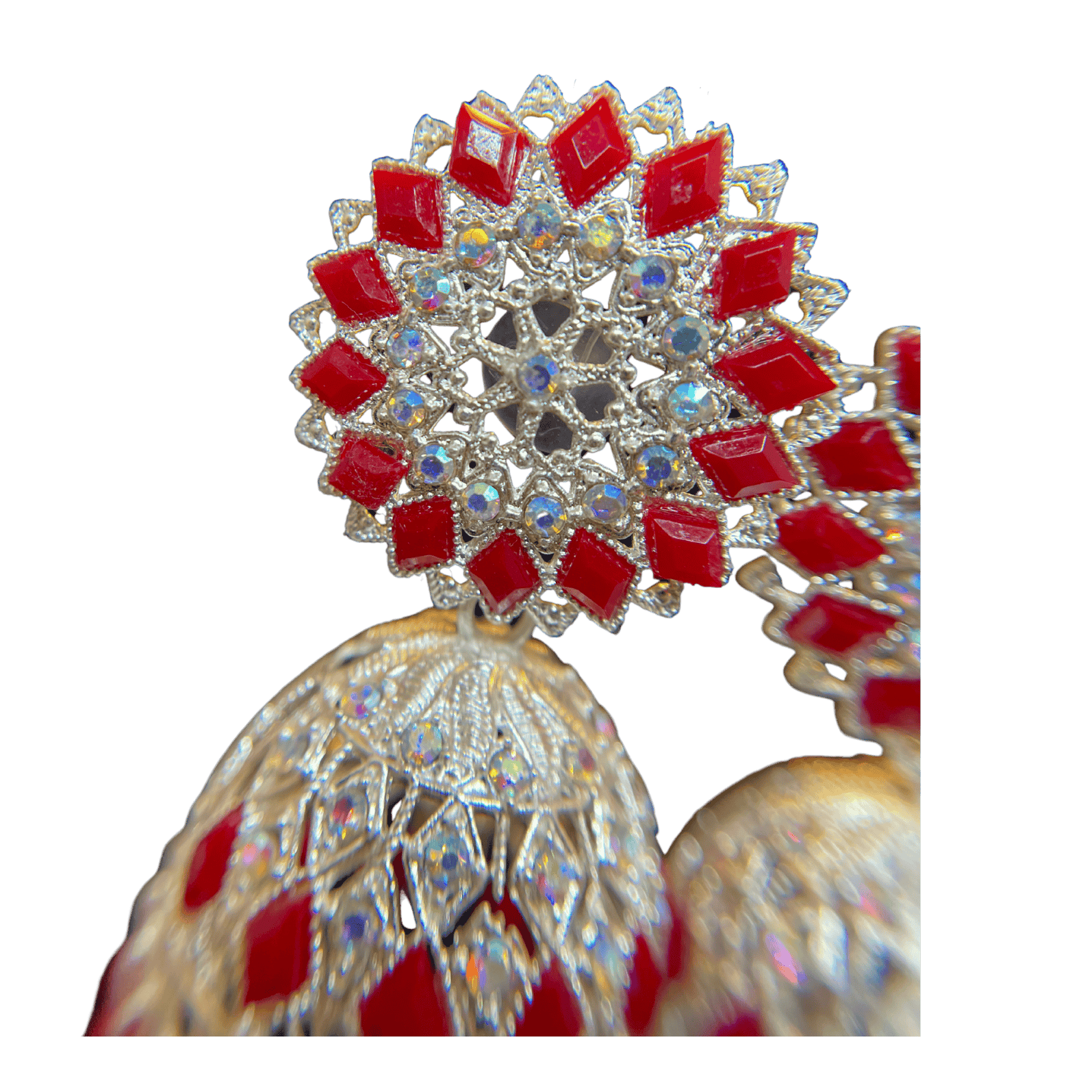 Traditional Red Floral Jhumka Earings