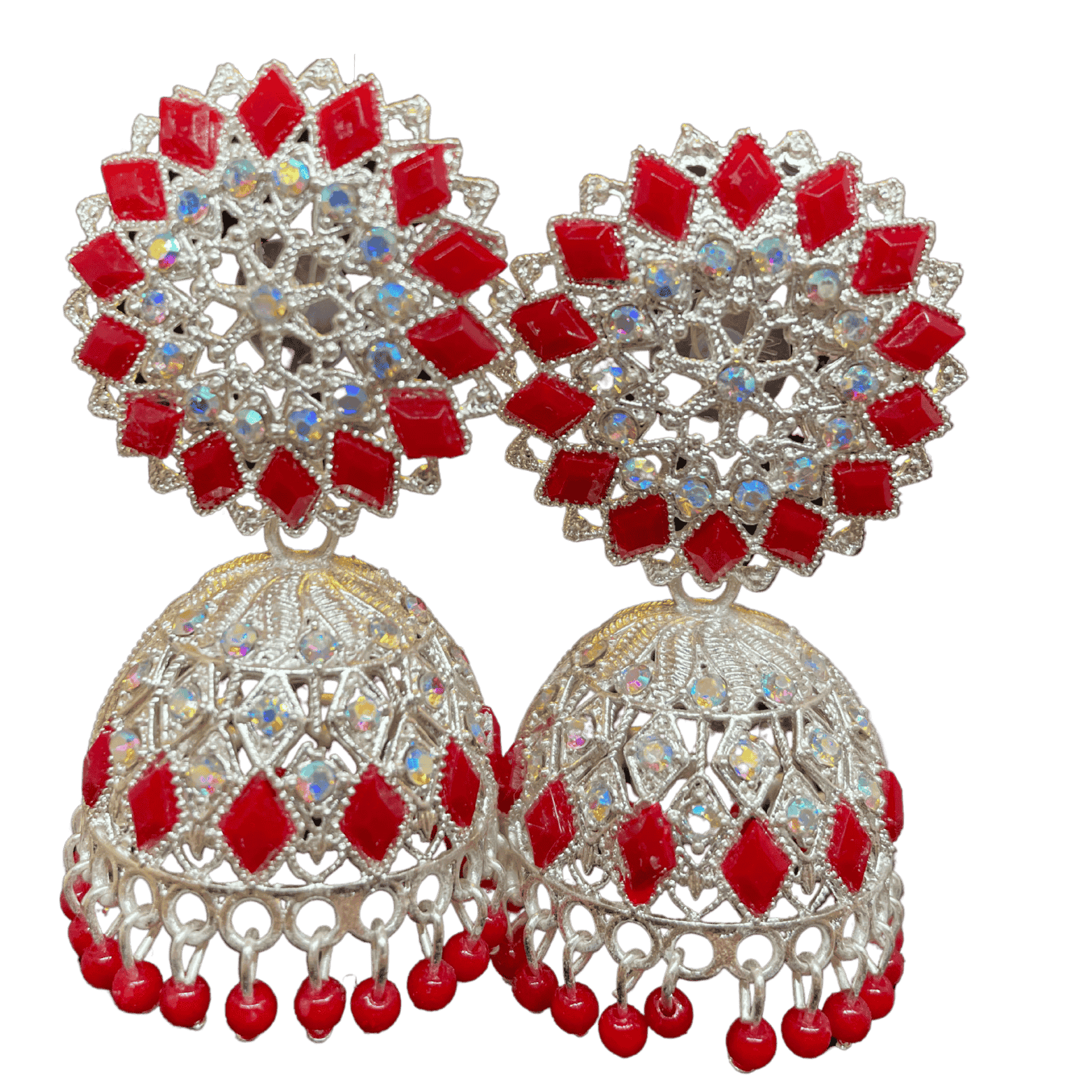 Traditional Red Floral Jhumka Earings