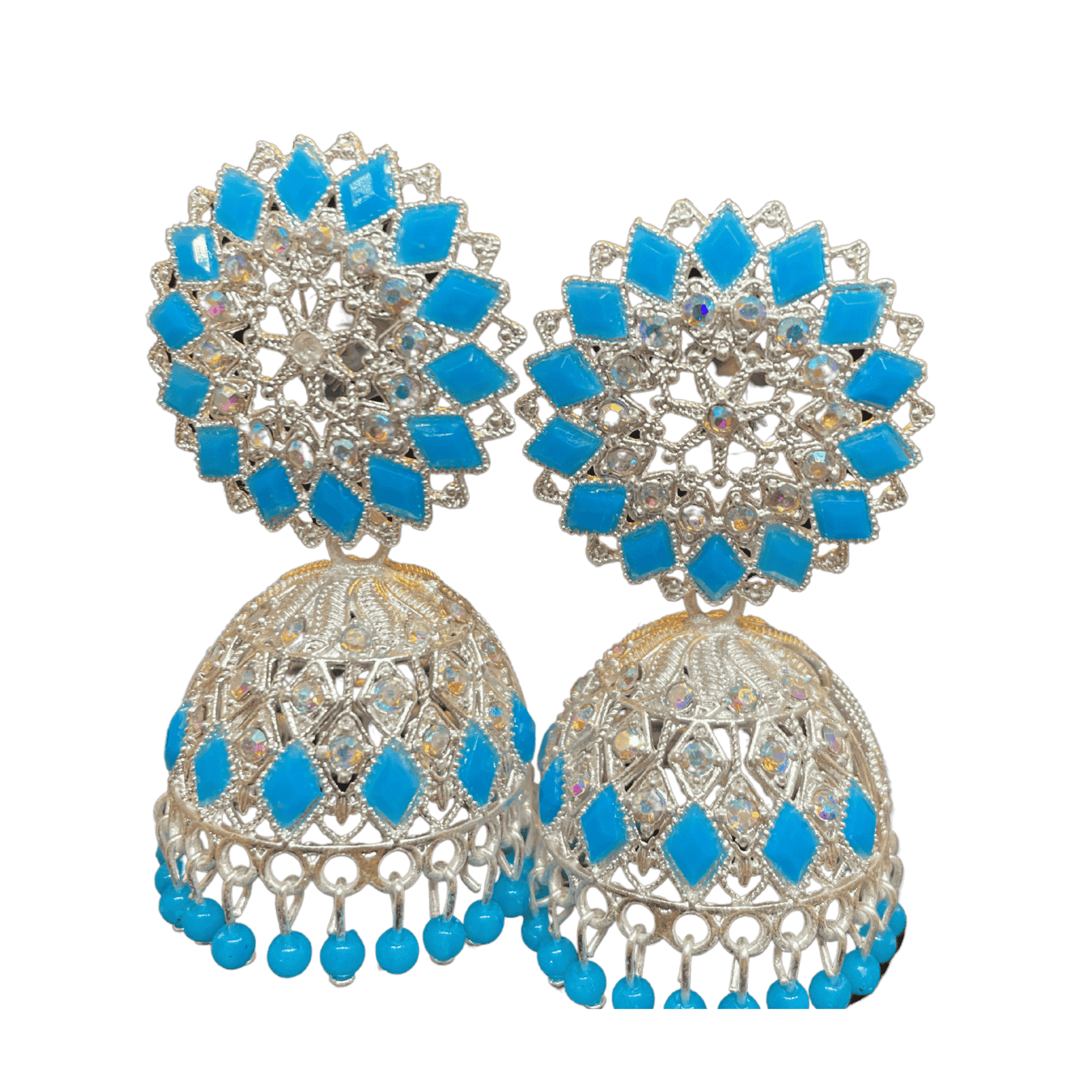 Traditional Light Blue Floral Jhumka Earings