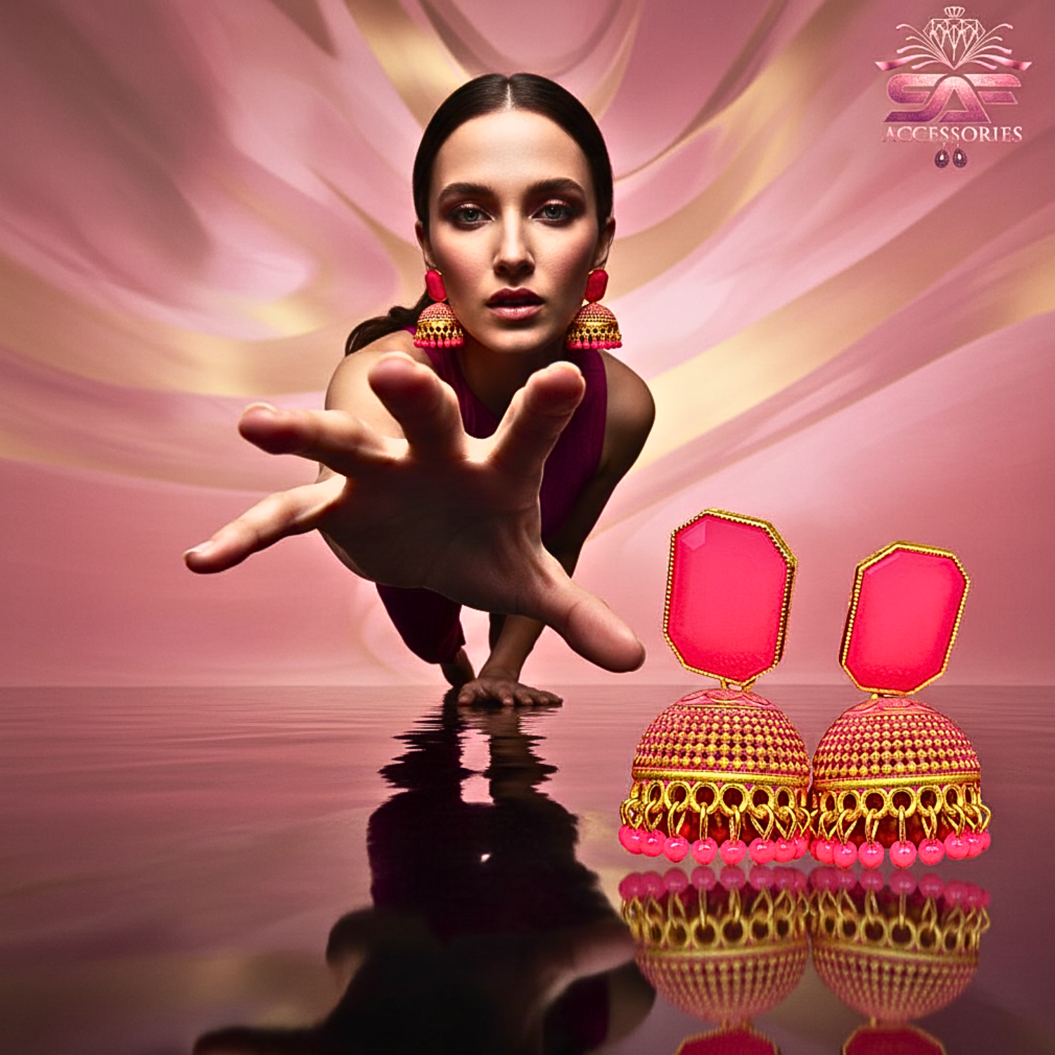 Royal Pink Heritage Jhumka Earings