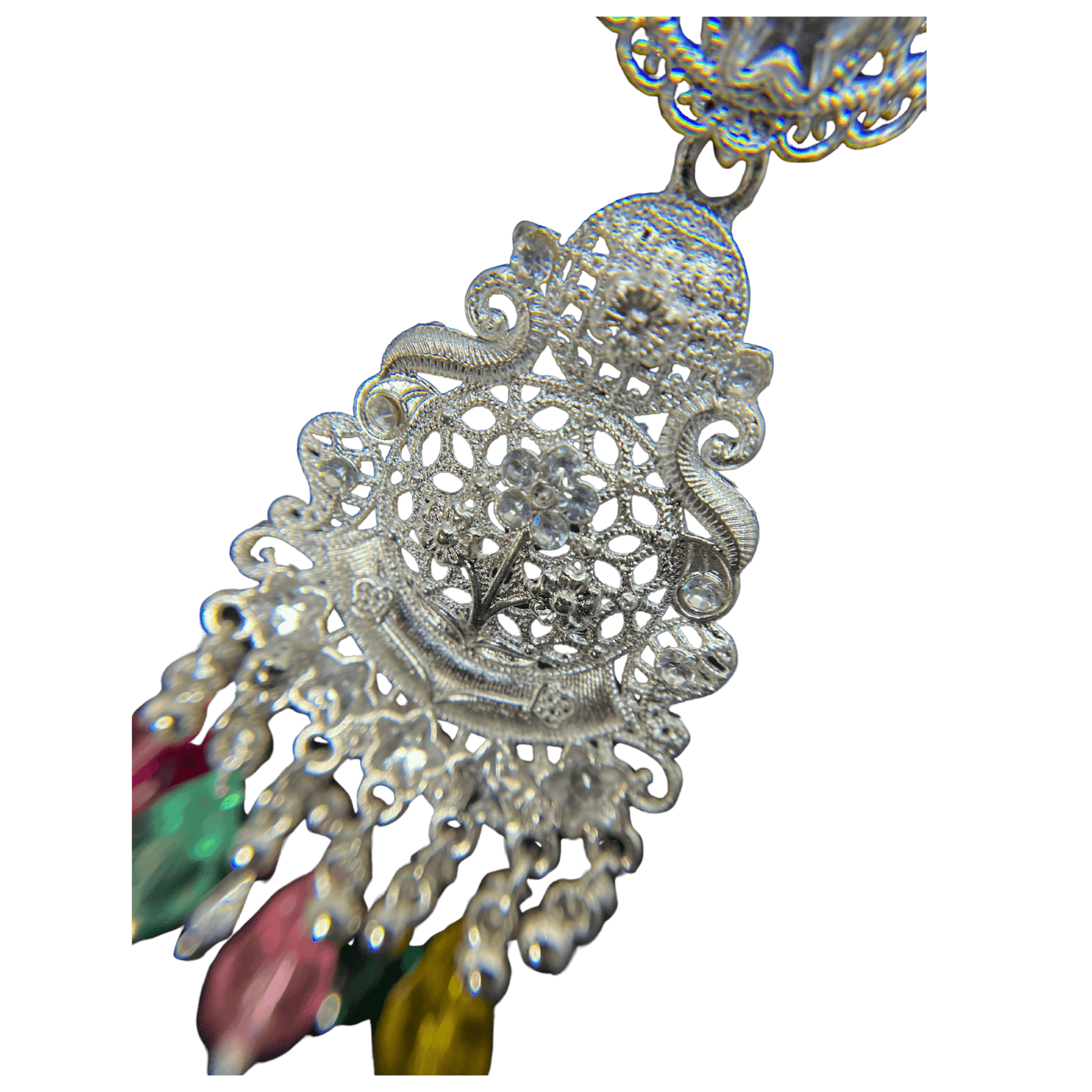 Silver Filigree Dangler with Multicolor Beads  Earrings