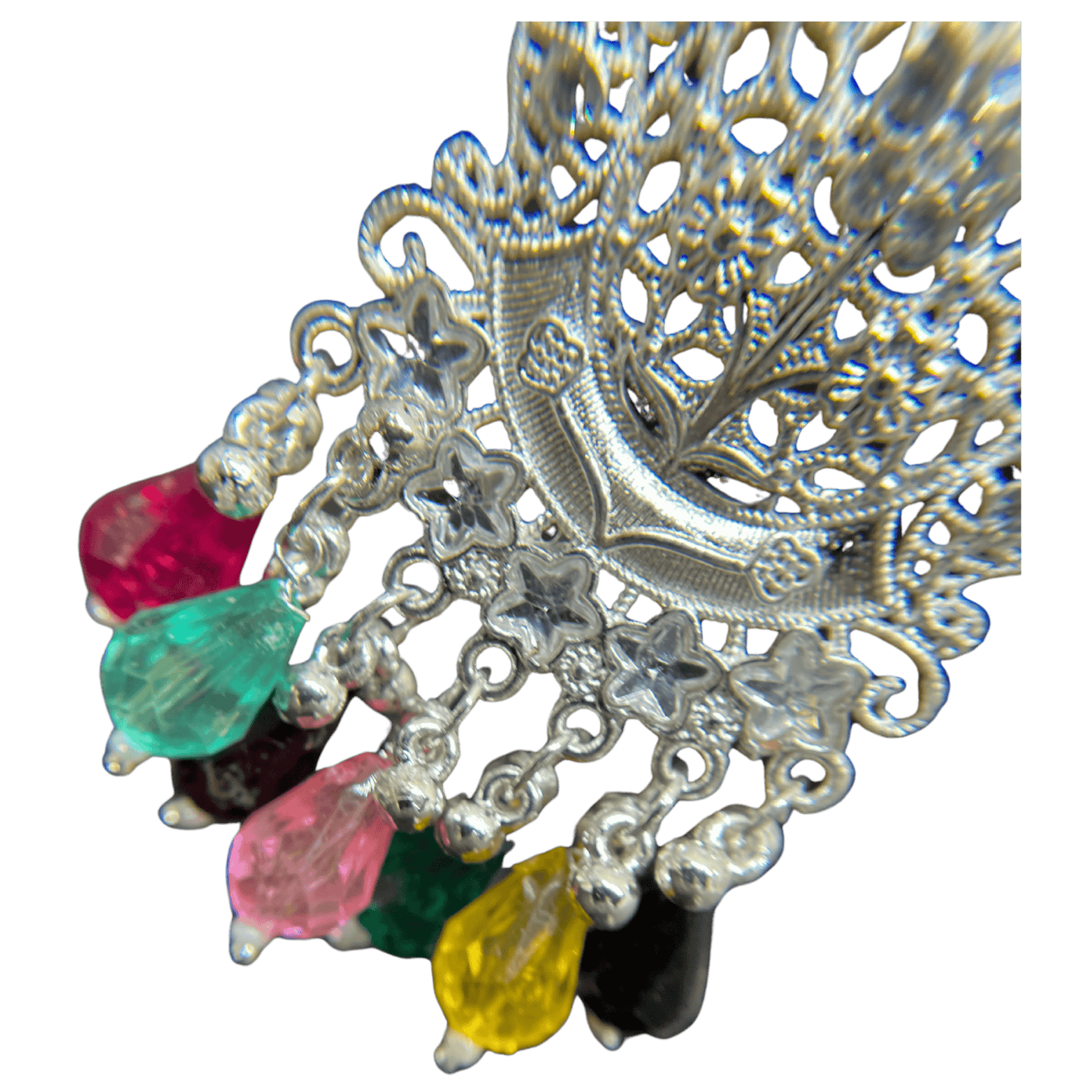 Silver Filigree Dangler with Multicolor Beads  Earrings