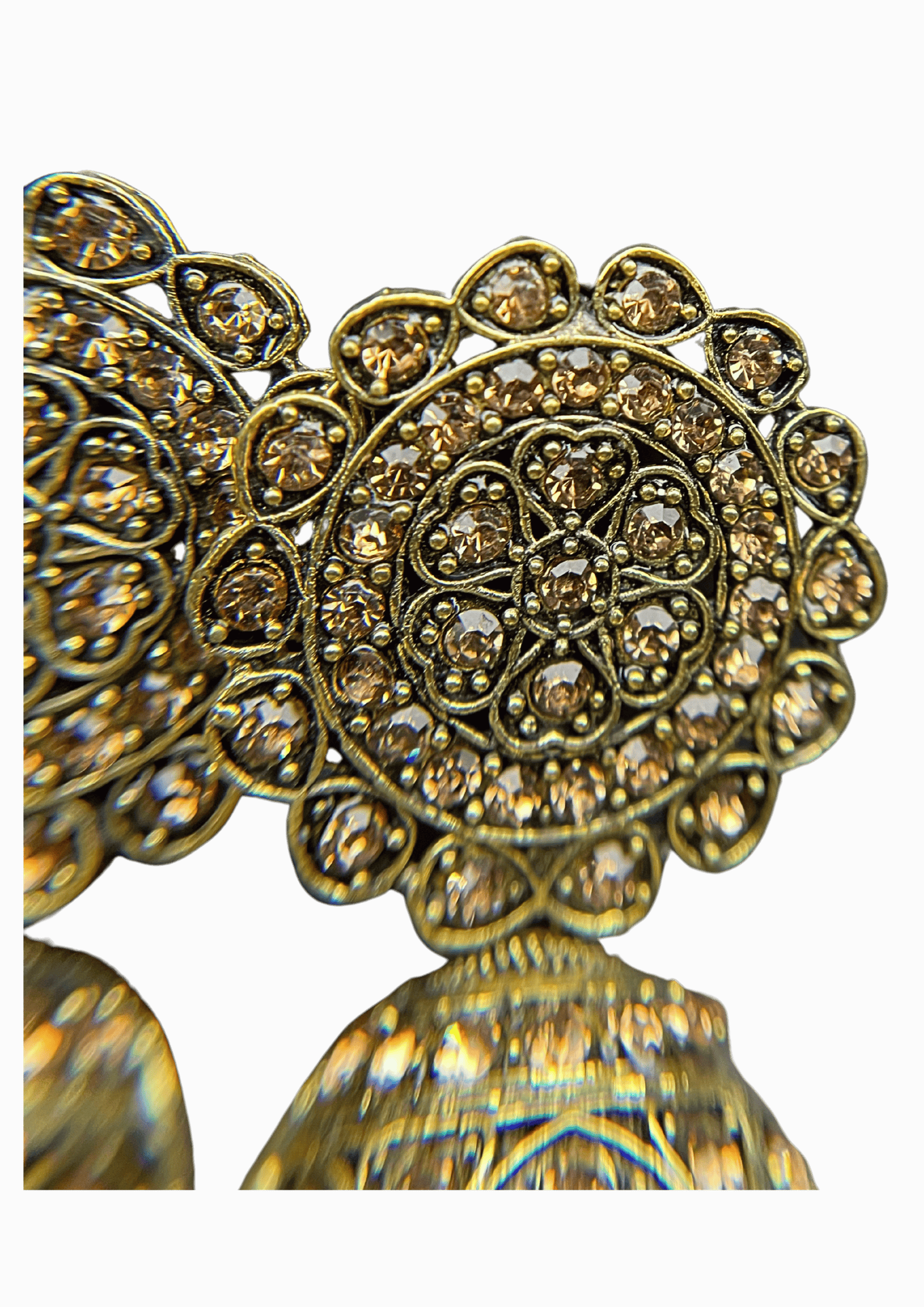 Traditional Golden Jhumkas & Maang Teeka Set with Floral Design and Multi-Color Beads