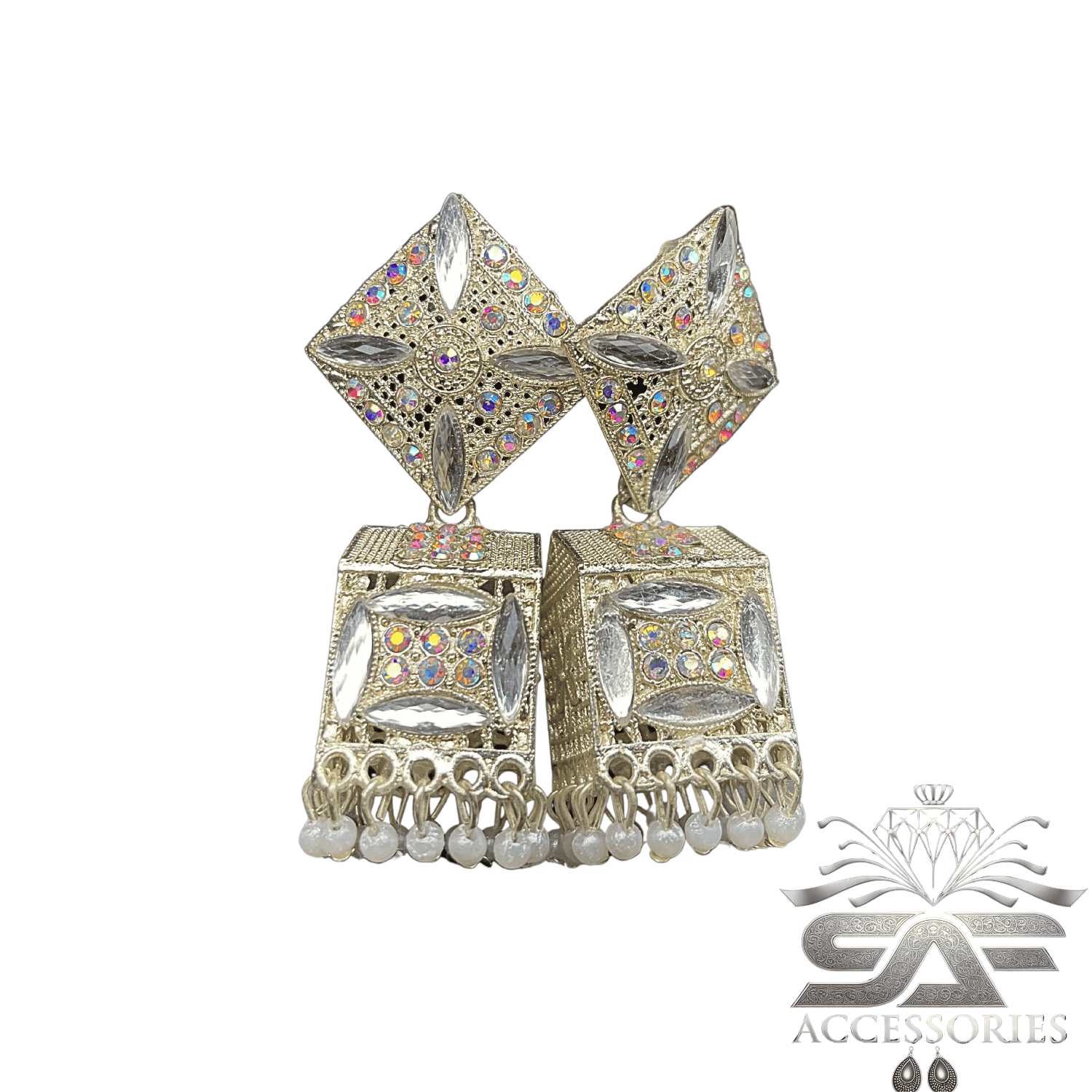 Transparent Stone Studded Geometric Jhumka Earings