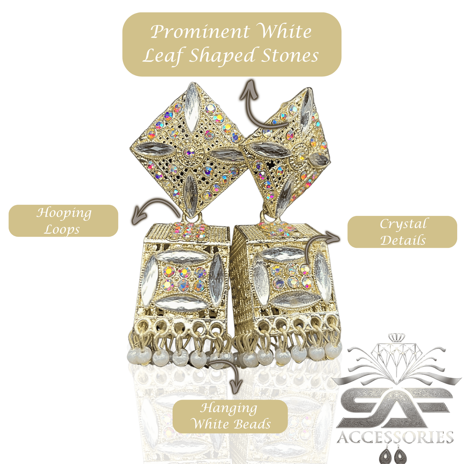 Transparent Stone Studded Geometric Jhumka Earings