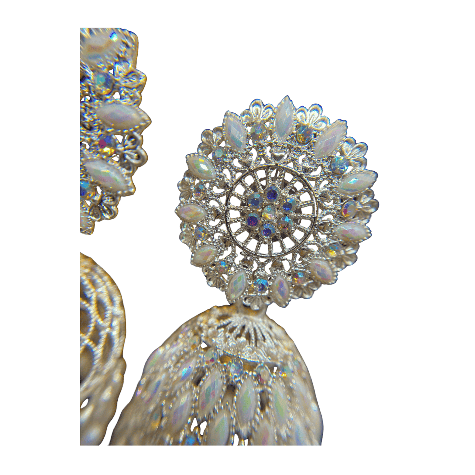 Traditional White Floral Jhumka Earings