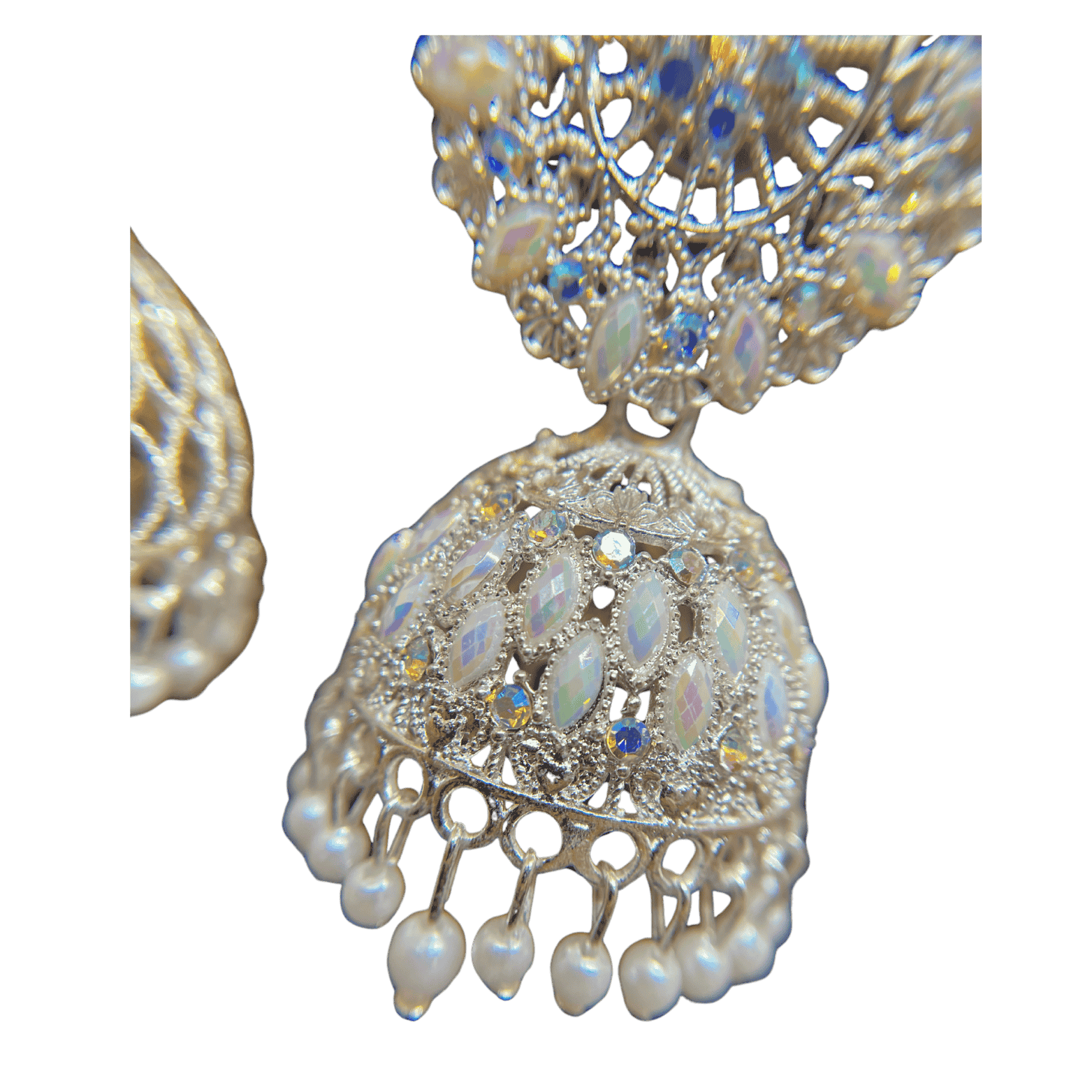 Traditional White Floral Jhumka Earings